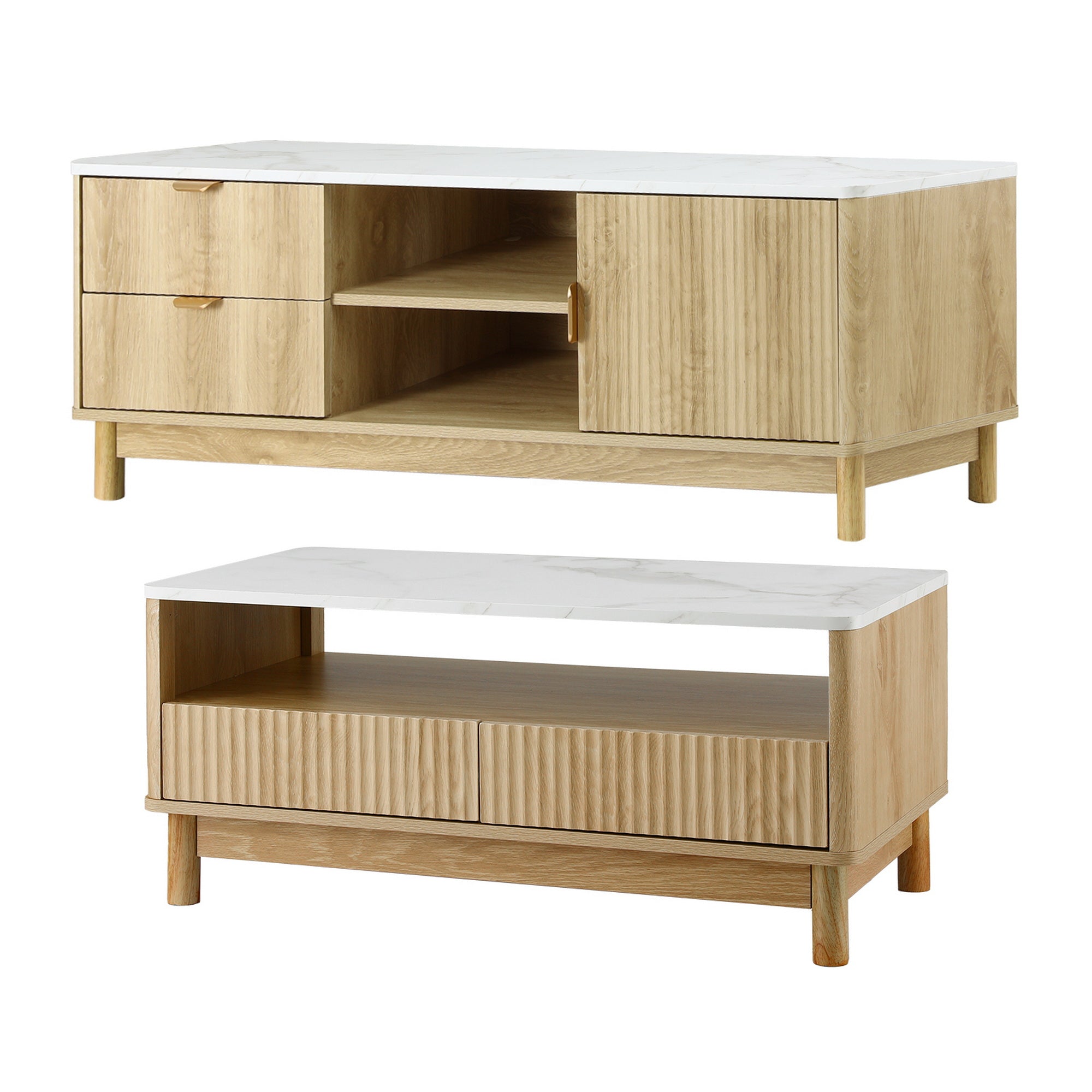 Artiss TV Unit & Coffee Table Set Storage Drawers Pine Bedworld