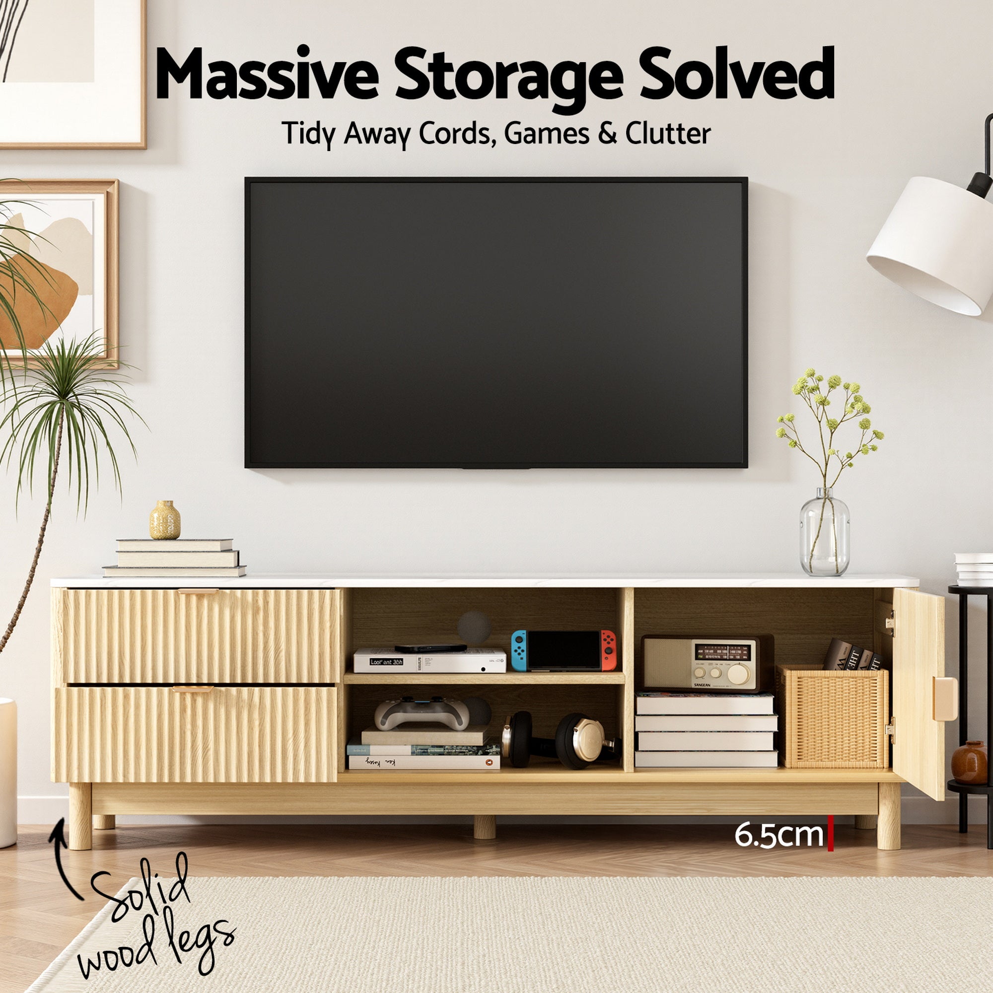 Artiss TV Unit & Coffee Table Set Storage Drawers Pine Bedworld
