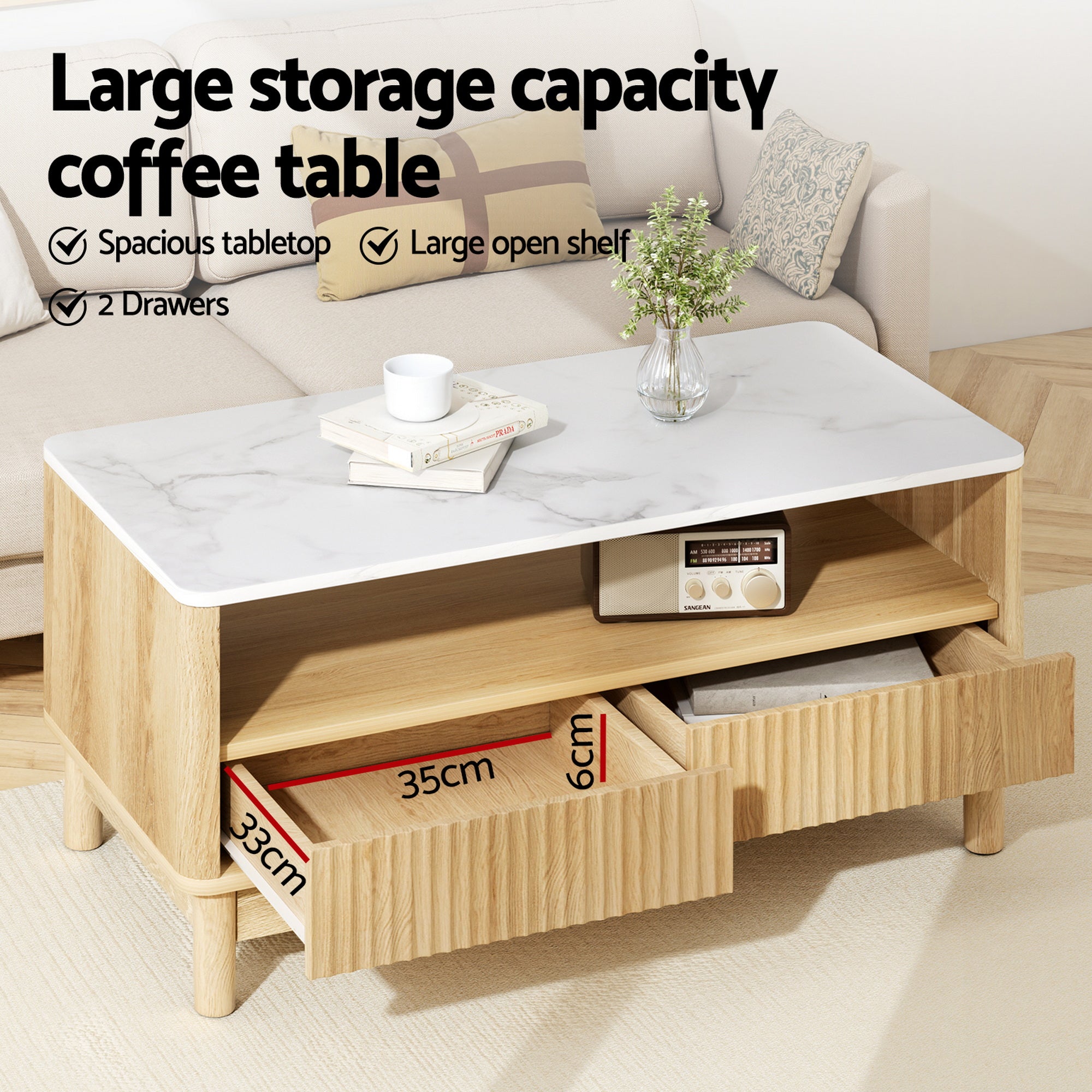 Artiss TV Unit & Coffee Table Set Storage Drawers Pine Bedworld