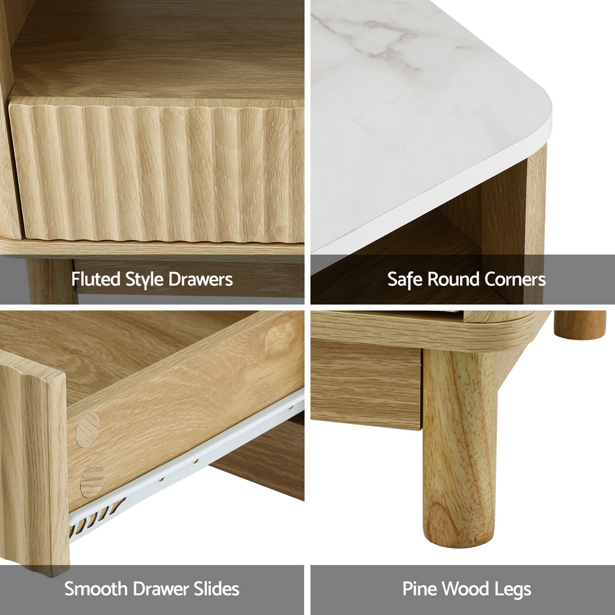 Artiss TV Unit & Coffee Table Set Storage Drawers Pine Bedworld