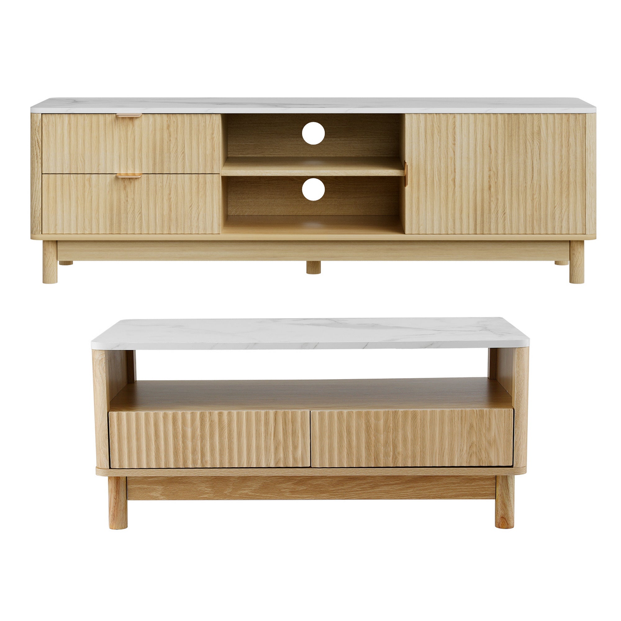 Artiss TV Unit & Coffee Table Set Storage Drawers Pine Bedworld