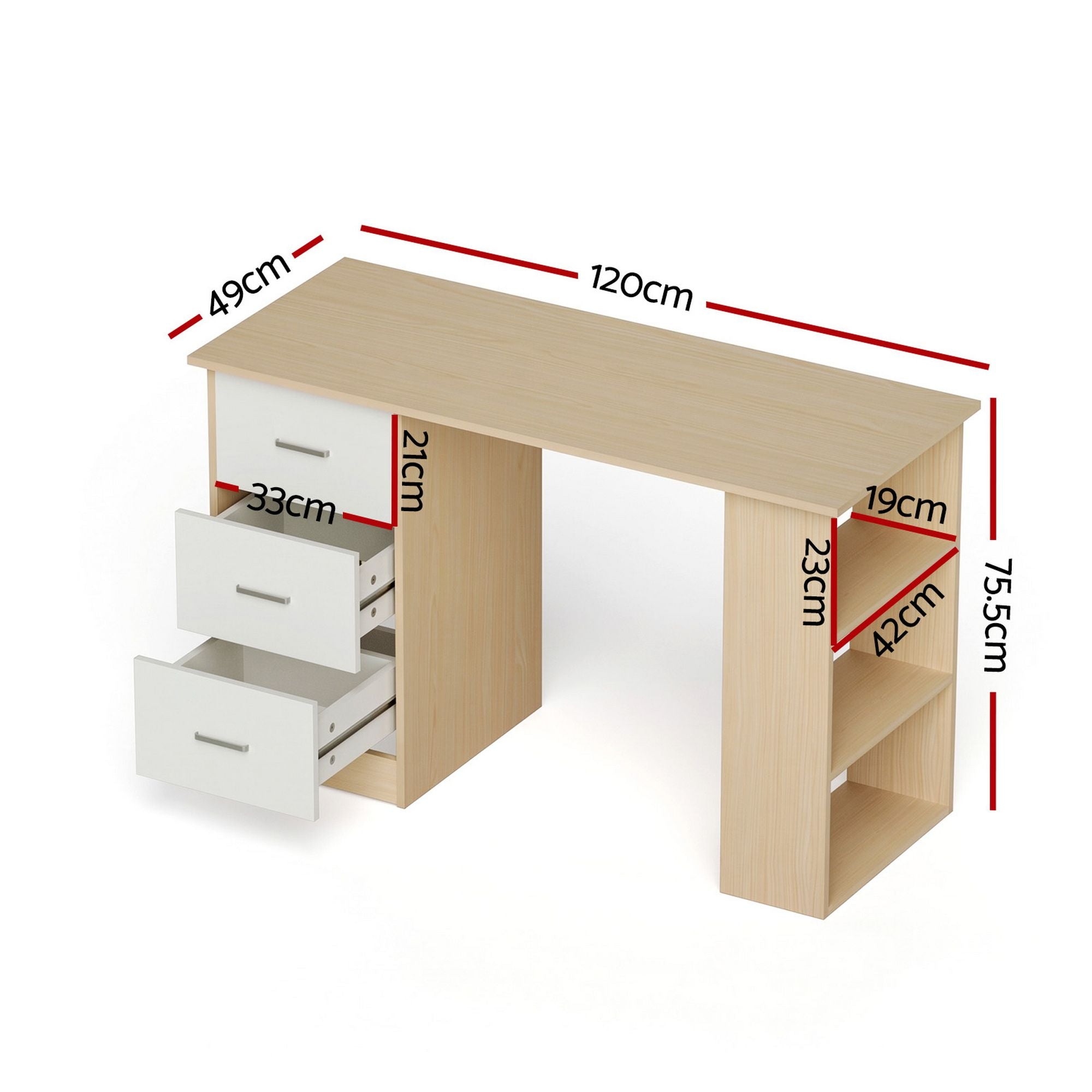 Artiss Computer Desk Drawer Shelf Oak White 120CM Bedworld
