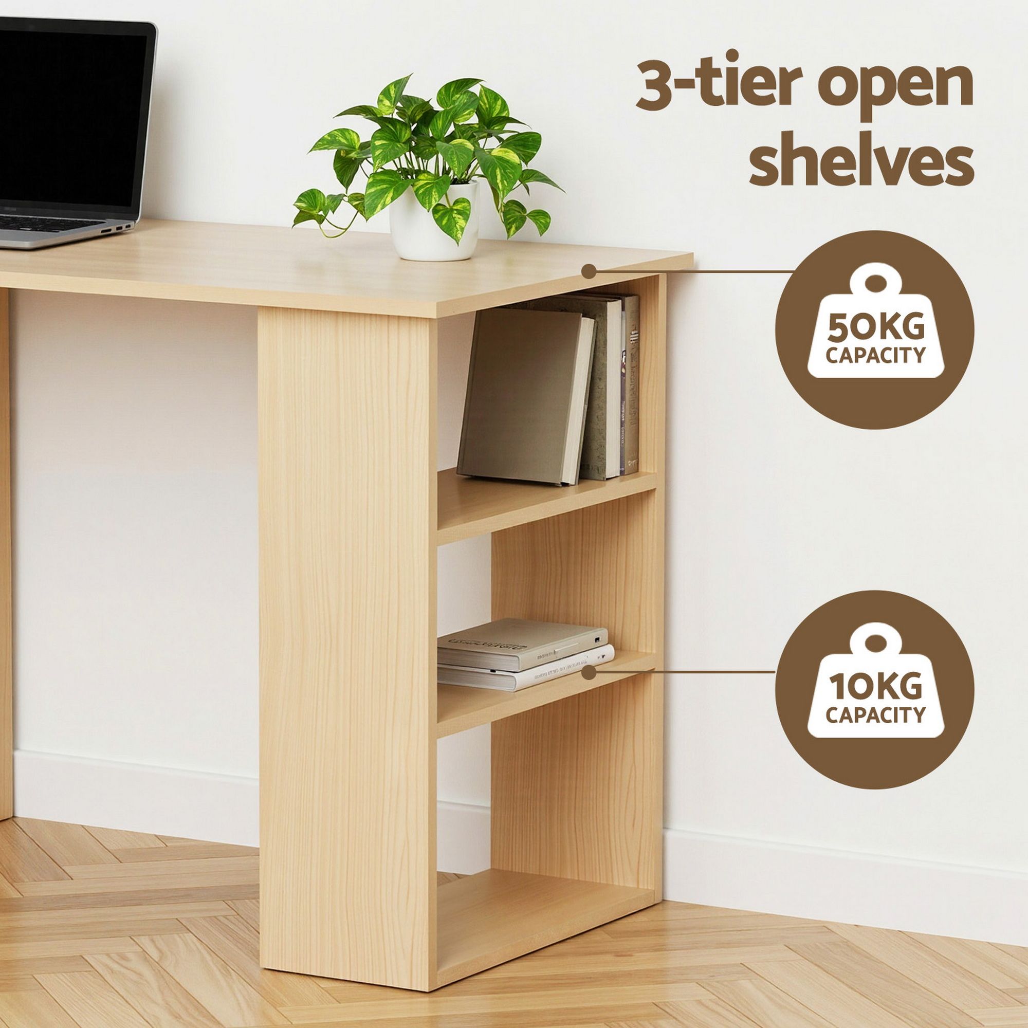 Artiss Computer Desk Drawer Shelf Oak White 120CM Bedworld