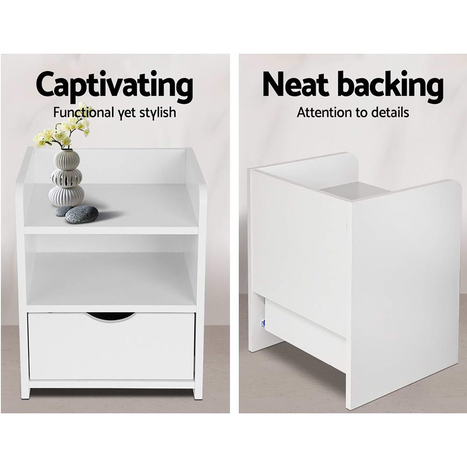 Artiss 2X Bedside Table 1 Drawer with Shelf - FARA White Bedworld