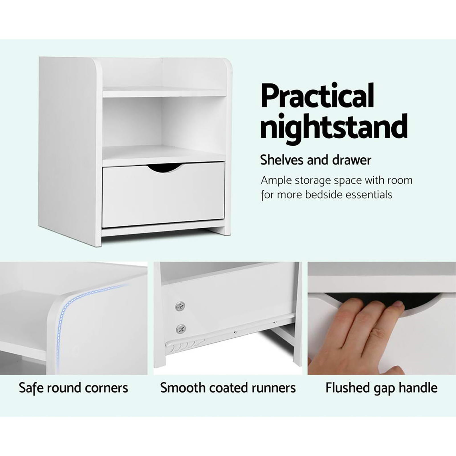 Artiss 2X Bedside Table 1 Drawer with Shelf - FARA White Bedworld
