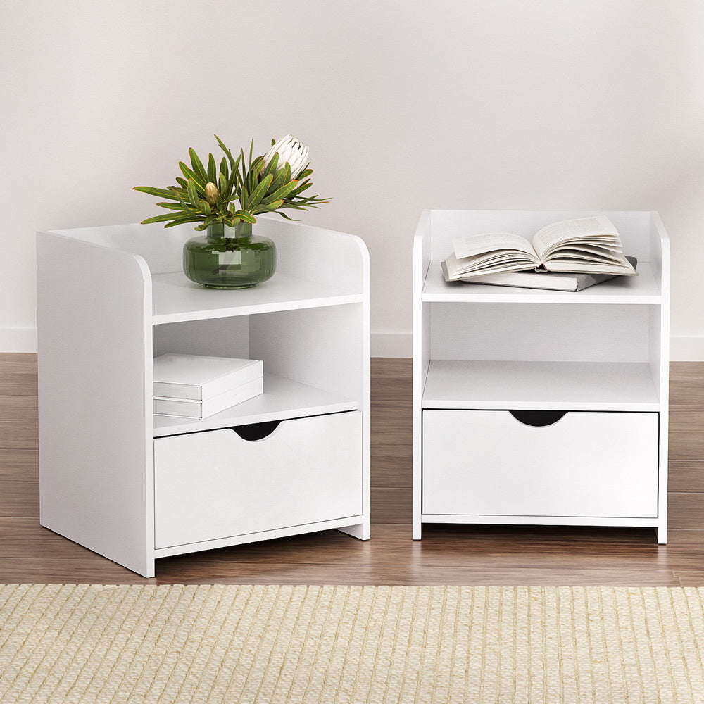 Artiss 2X Bedside Table 1 Drawer with Shelf - FARA White Bedworld