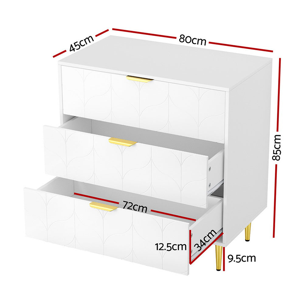 Artiss 3 Chest of Drawers Lowboy Cabinet White Bedworld