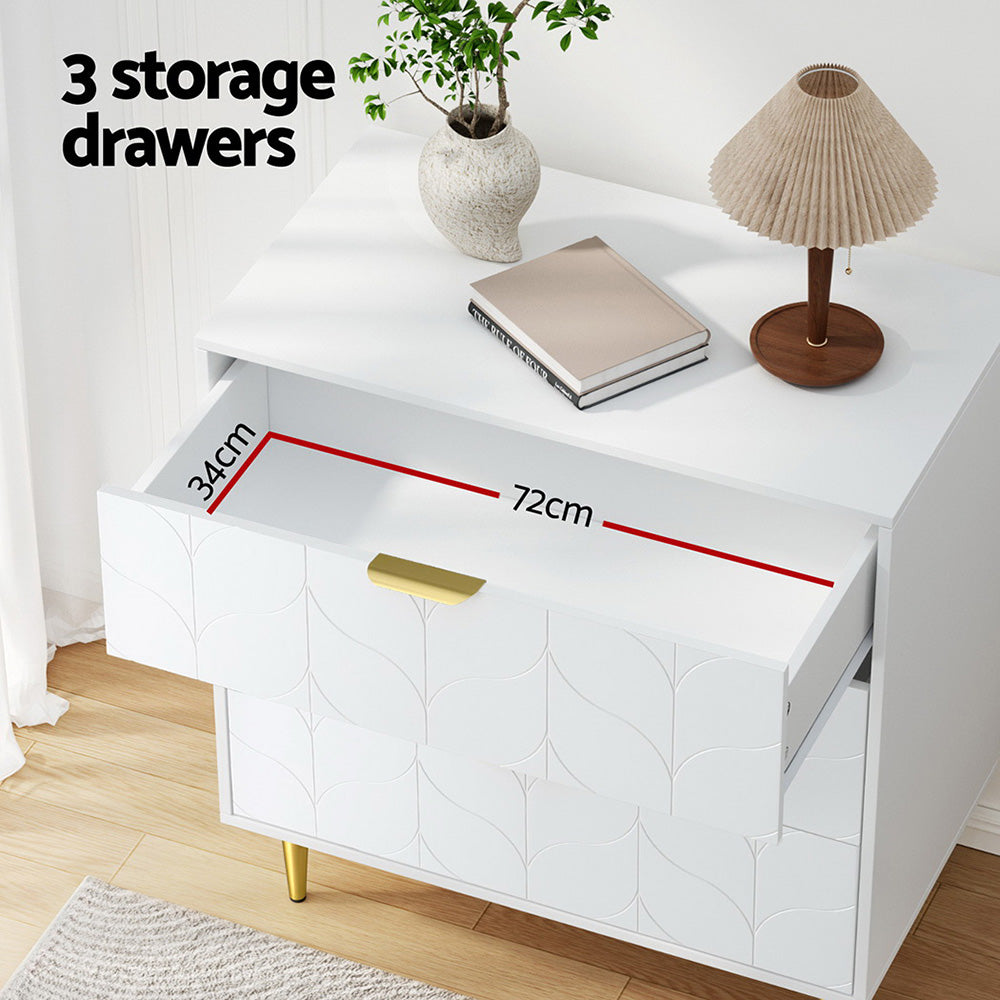 Artiss 3 Chest of Drawers Lowboy Cabinet White Bedworld