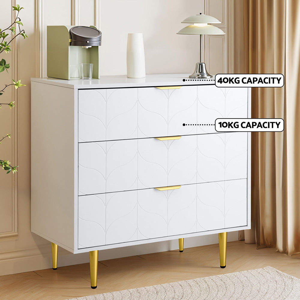 Artiss 3 Chest of Drawers Lowboy Cabinet White Bedworld