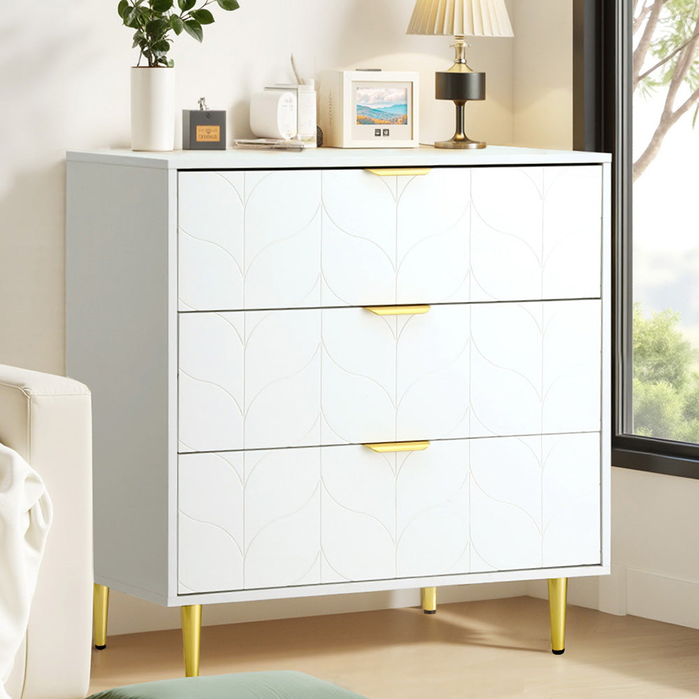 Artiss 3 Chest of Drawers Lowboy Cabinet White Bedworld