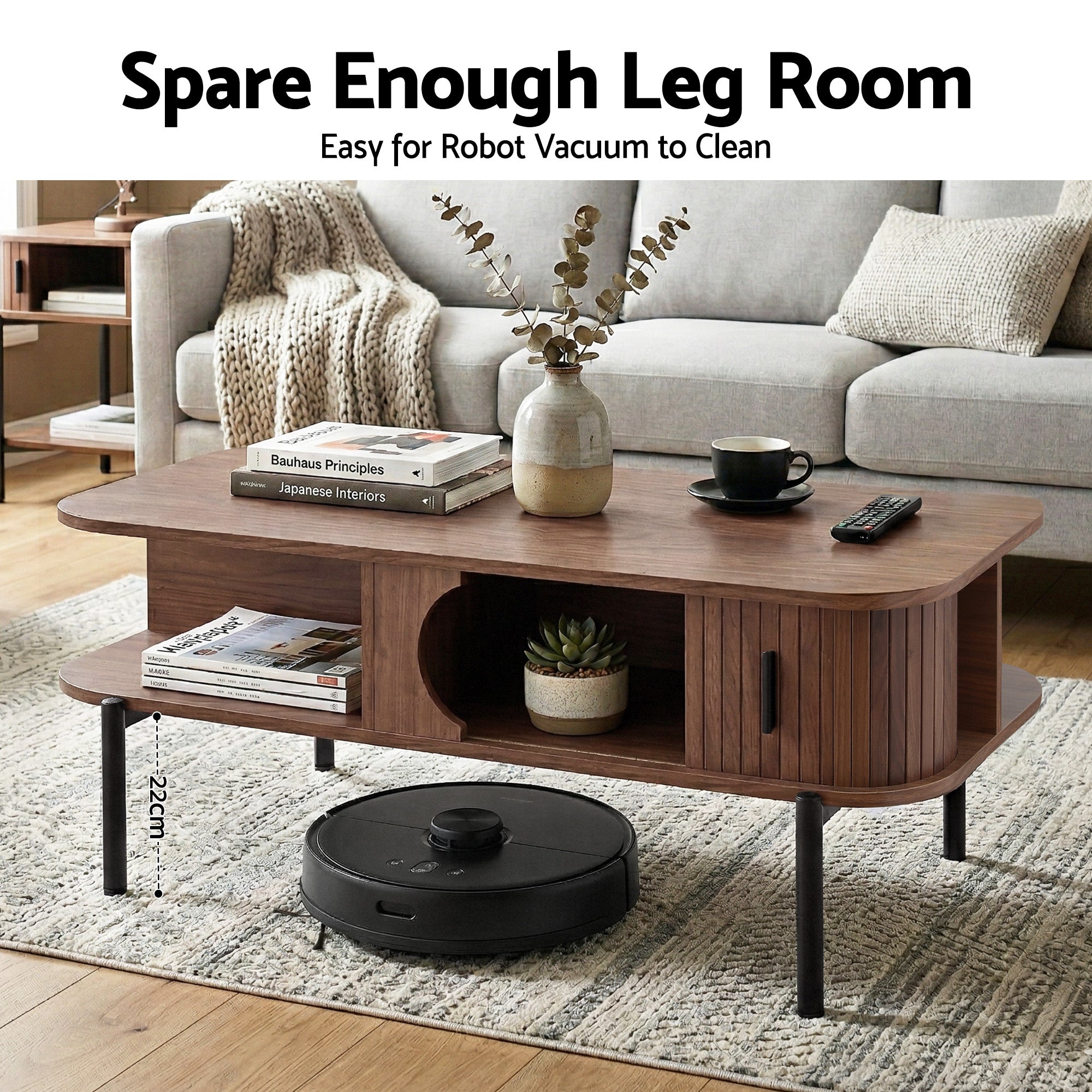 Artiss Coffee Table Living Room Center Table Shelf Cabinet Walnut Bedworld