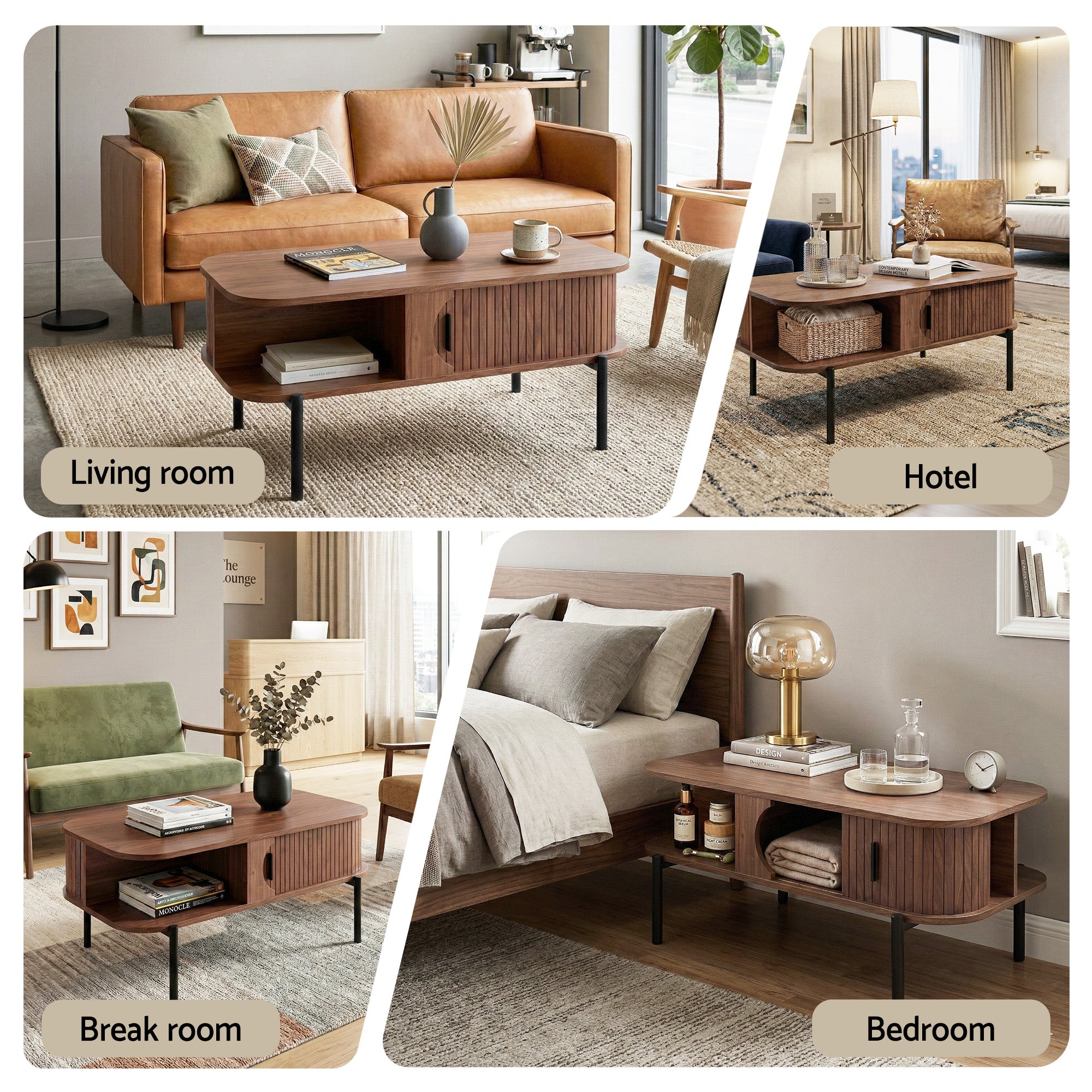 Artiss Coffee Table Living Room Center Table Shelf Cabinet Walnut Bedworld