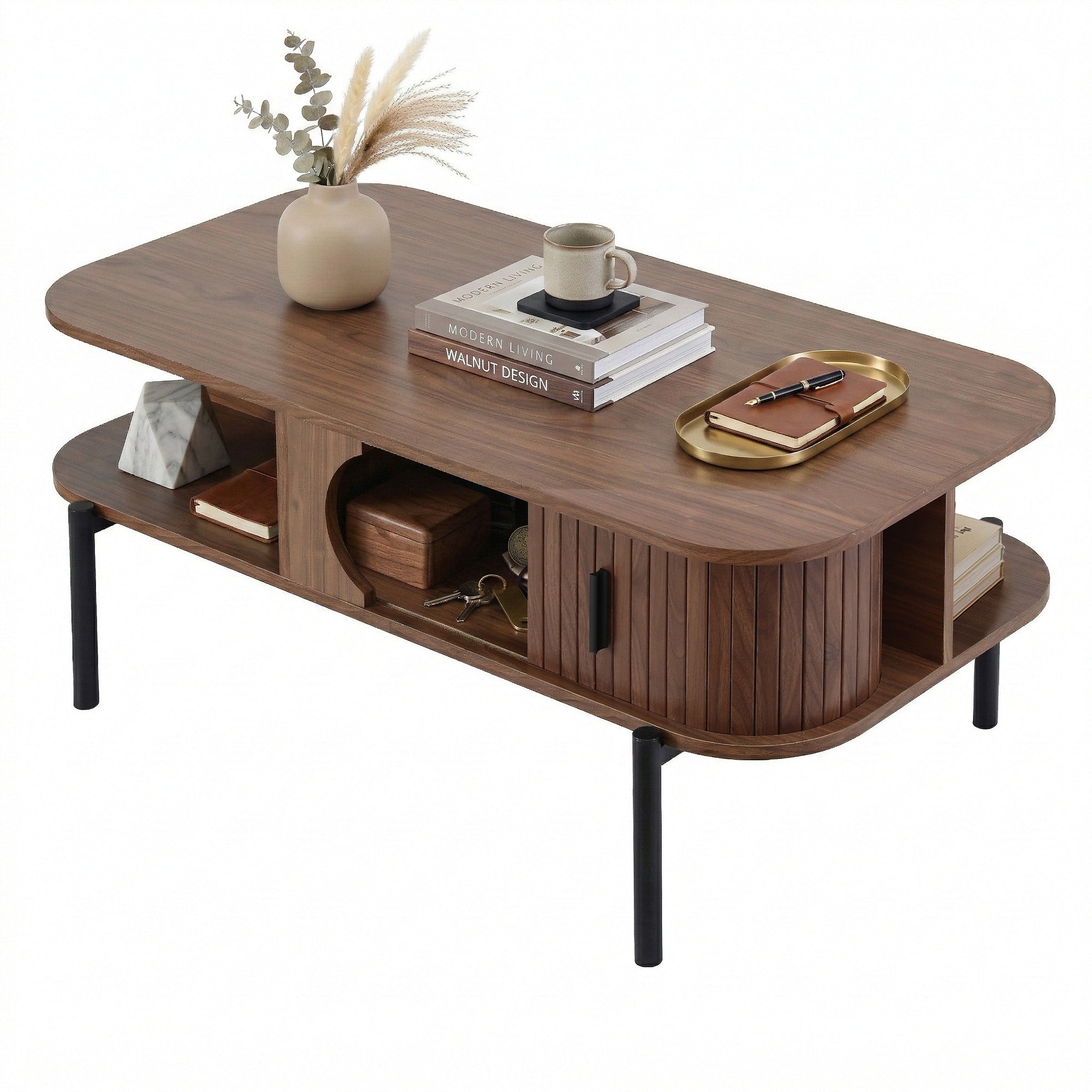 Artiss Coffee Table Living Room Center Table Shelf Cabinet Walnut Bedworld