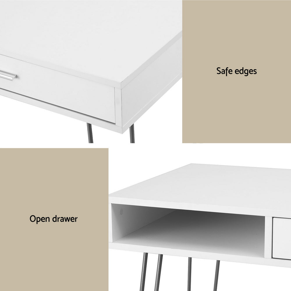Artiss Computer Desk Drawer Cabinet Home Office Desks Workstation 100cm White