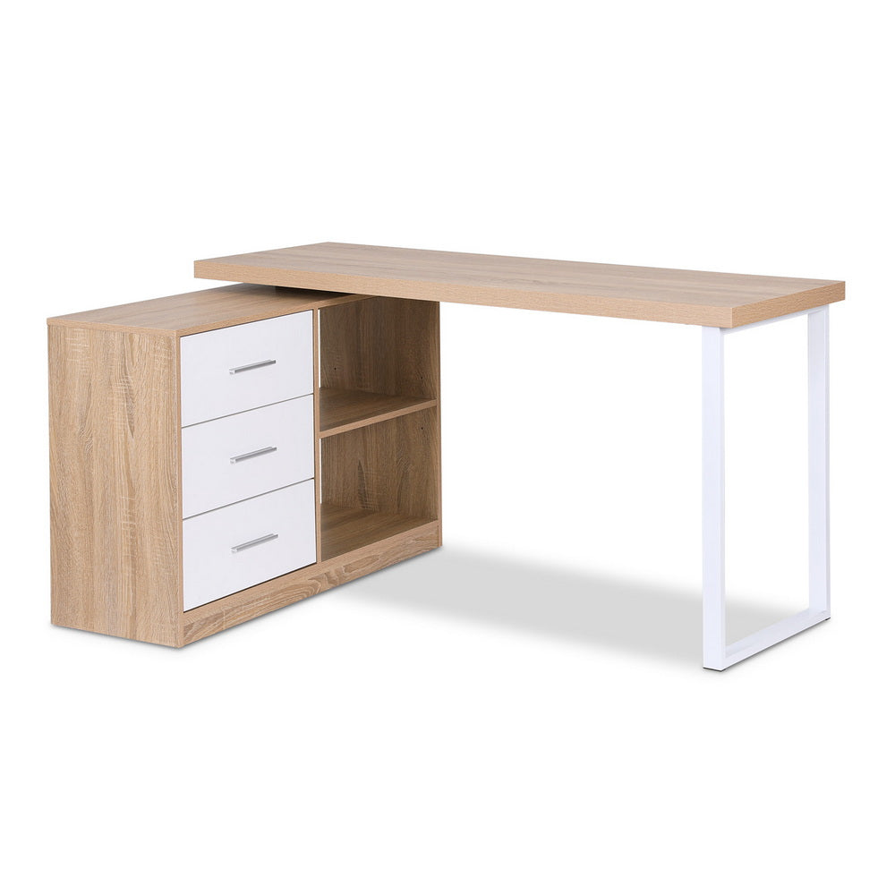 Artiss Computer Desk Swivelling L shape Home Office Storage Cabinet Oak Bedworld