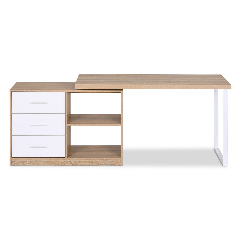 Artiss Computer Desk Swivelling L shape Home Office Storage Cabinet Oak Bedworld