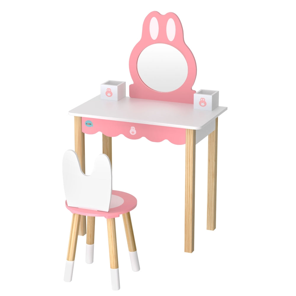 1 Set of Keezi Kids Dressing Table Wooden Bunny Pink