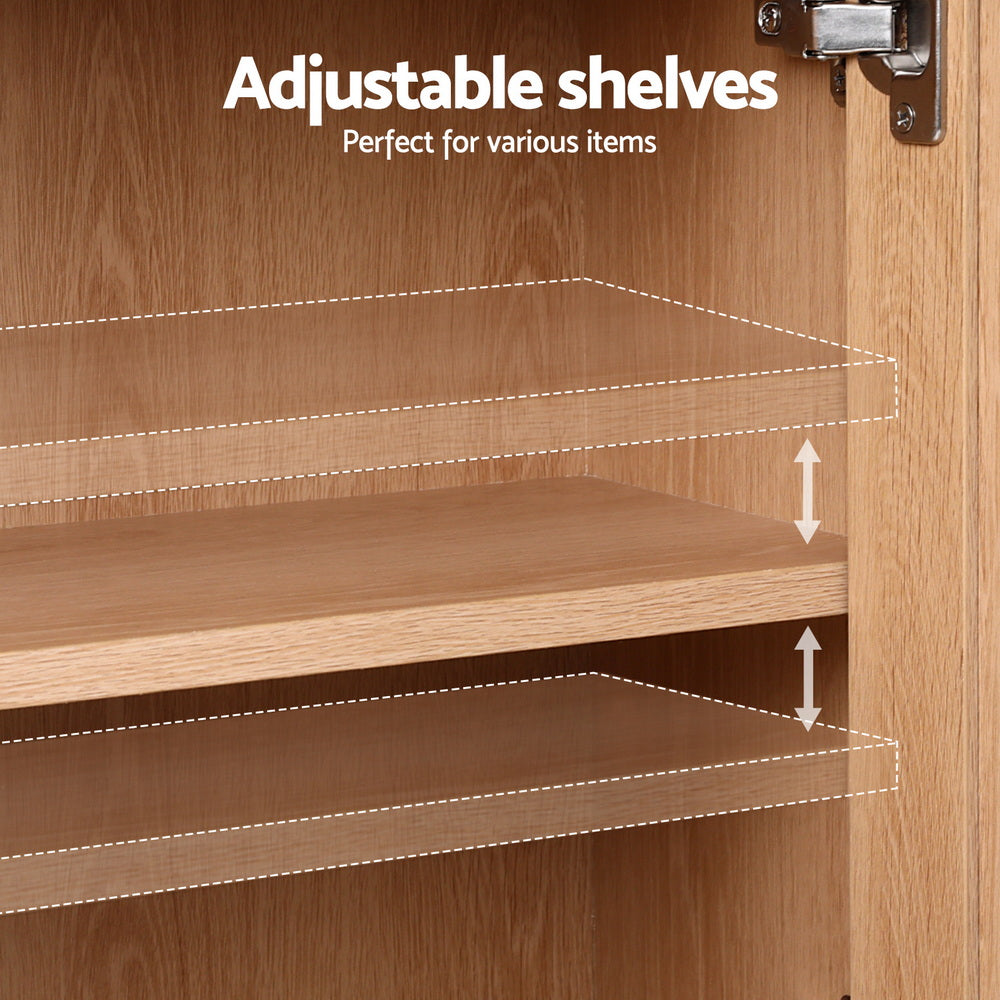 Artiss Buffet Sideboard Hutch Storage Cabinet Kitchen Cupboard Hooks Rattan Pine Bedworld