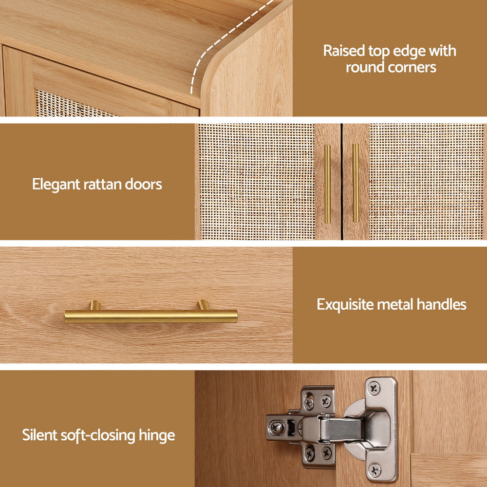 Artiss Buffet Sideboard Hutch Storage Cabinet Kitchen Cupboard Hooks Rattan Pine Bedworld