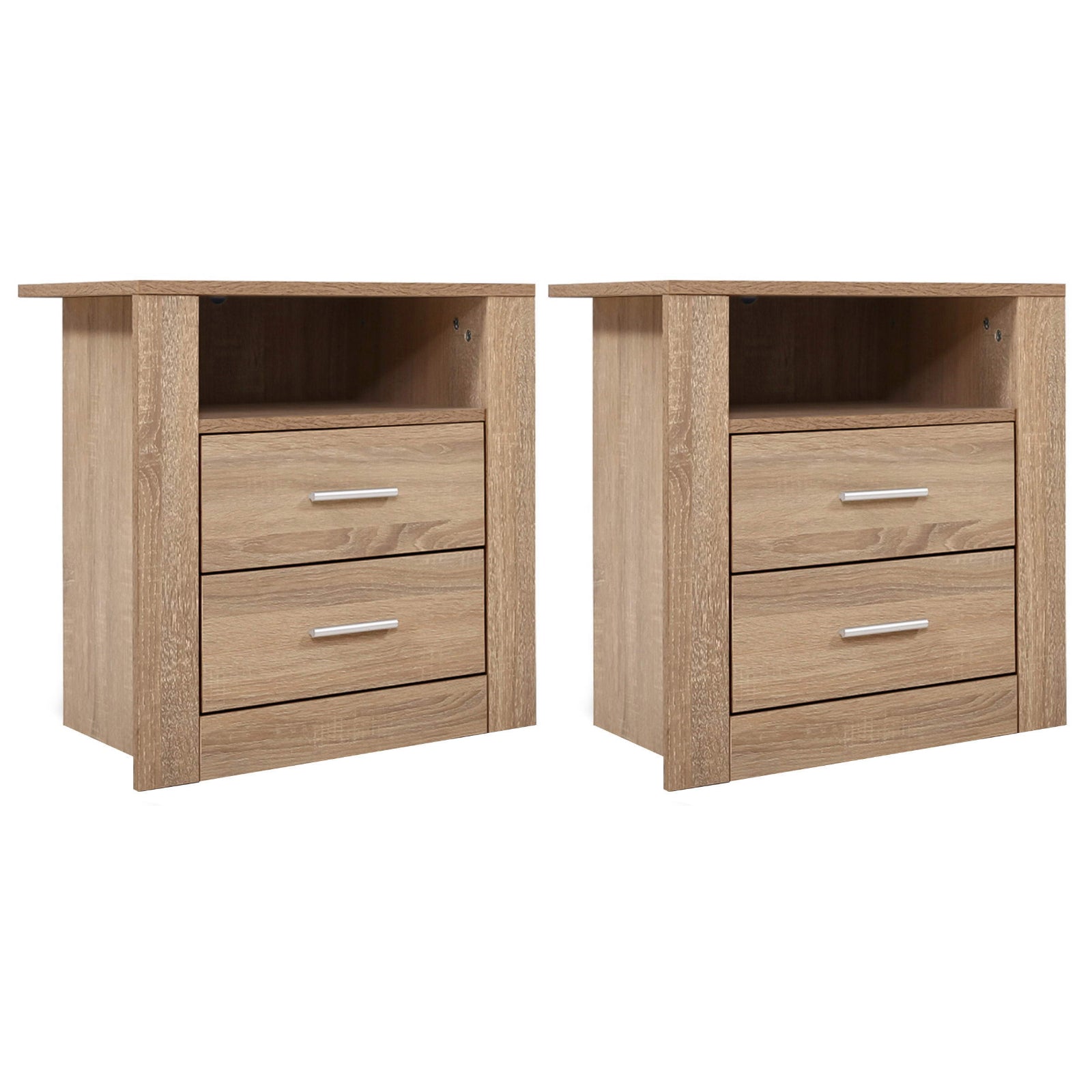 Artiss 2X Bedside Table 2 Drawers with Shelf - TARA Oak Bedworld