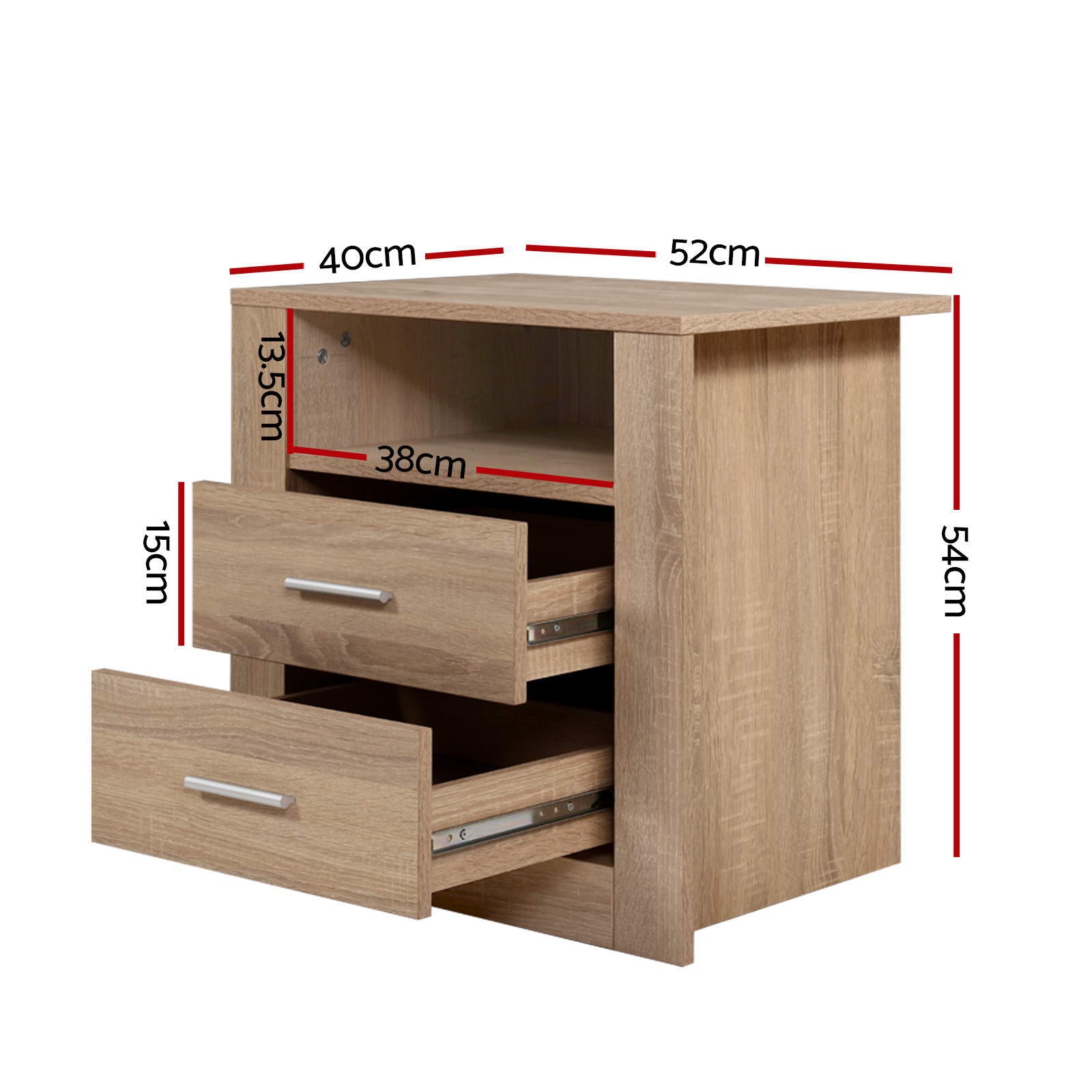 Artiss 2X Bedside Table 2 Drawers with Shelf - TARA Oak Bedworld