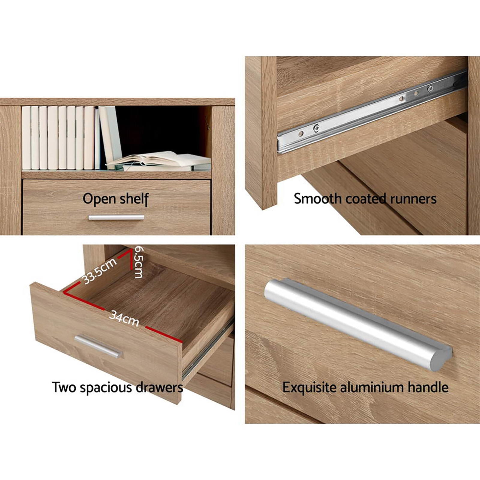 Artiss 2X Bedside Table 2 Drawers with Shelf - TARA Oak Bedworld