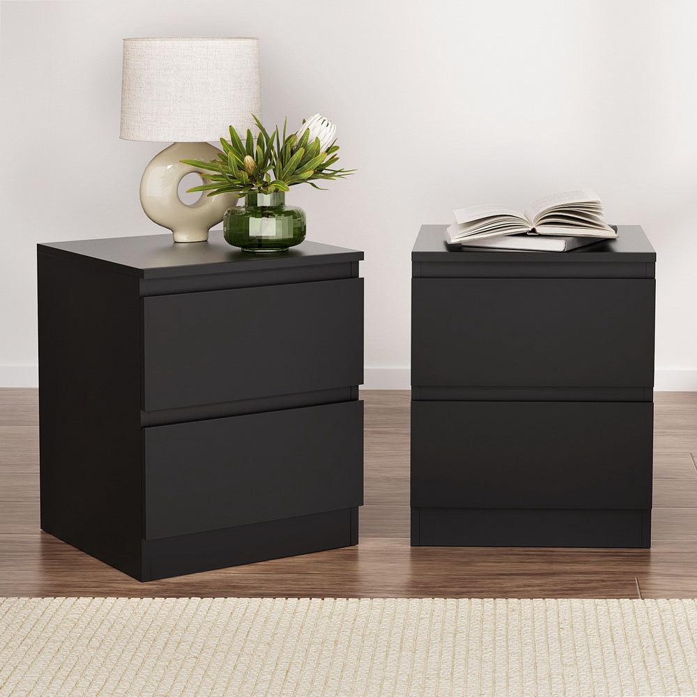 Artiss 2x Bedside Table 2 Drawers - PEPE Black