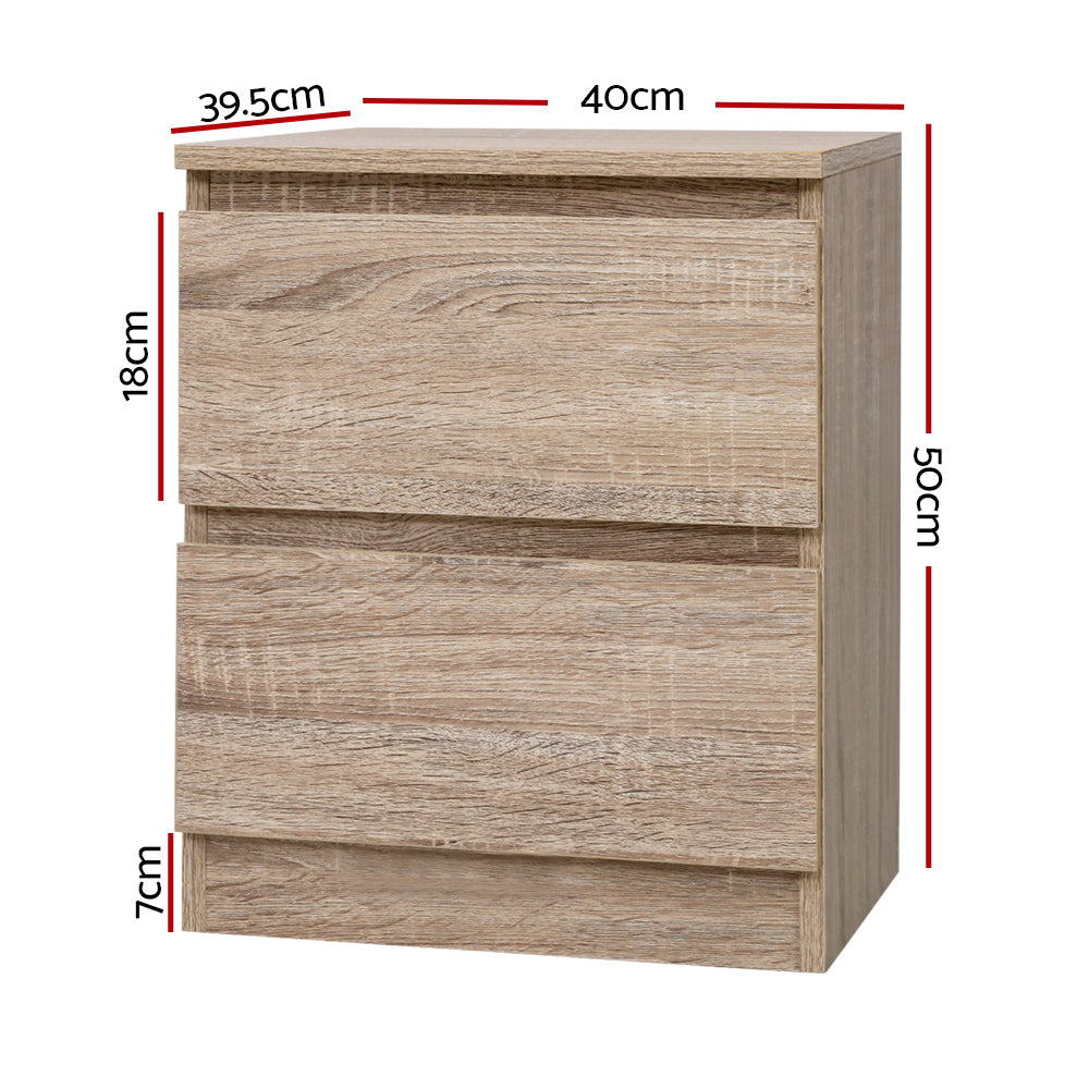 Artiss 2x Bedside Table 2 Drawers - PEPE Oak Bedworld