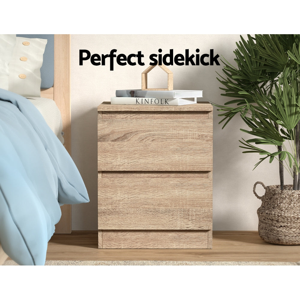 Artiss 2x Bedside Table 2 Drawers - PEPE Oak Bedworld