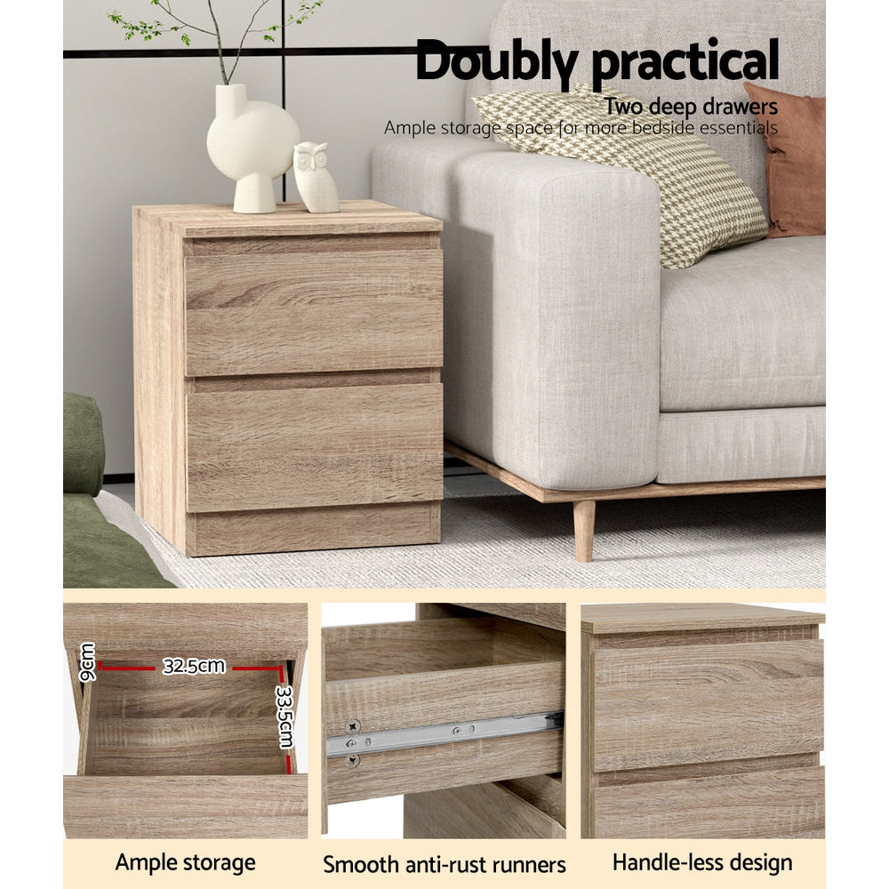 Artiss 2x Bedside Table 2 Drawers - PEPE Oak Bedworld