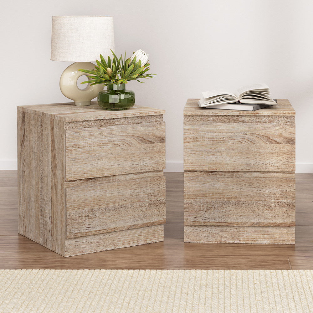 Artiss 2x Bedside Table 2 Drawers - PEPE Oak Bedworld