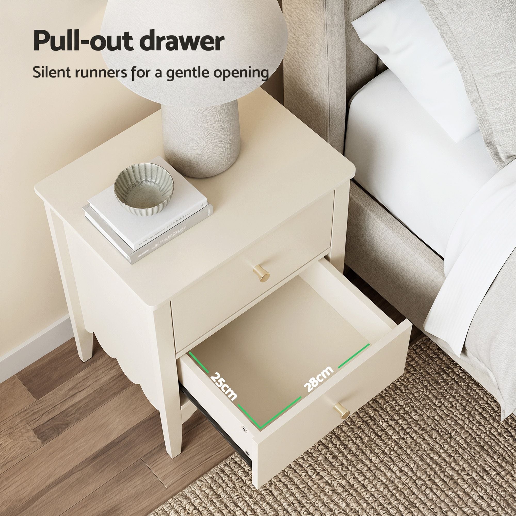 Artiss Bedside Table 2 Drawers Bedroom Storage Nightstand Beige Bedworld