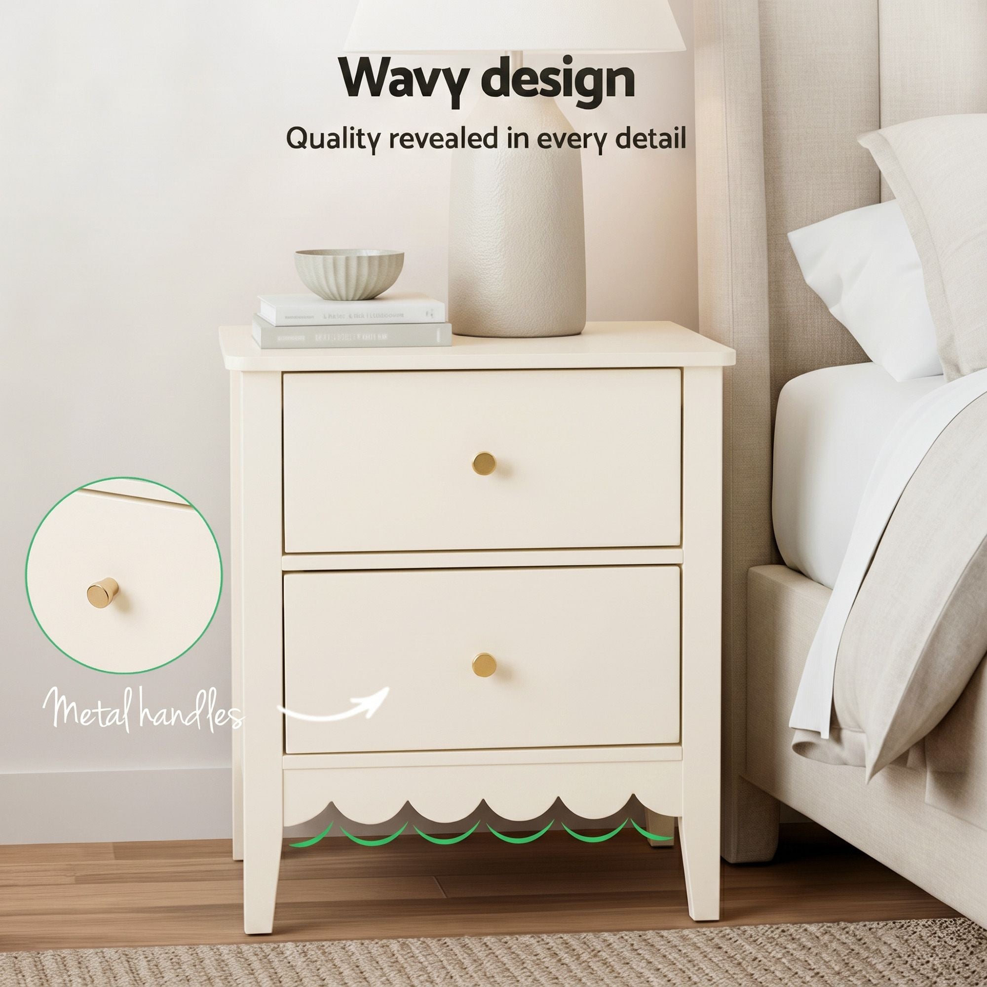 Artiss Bedside Table 2 Drawers Bedroom Storage Nightstand Beige Bedworld