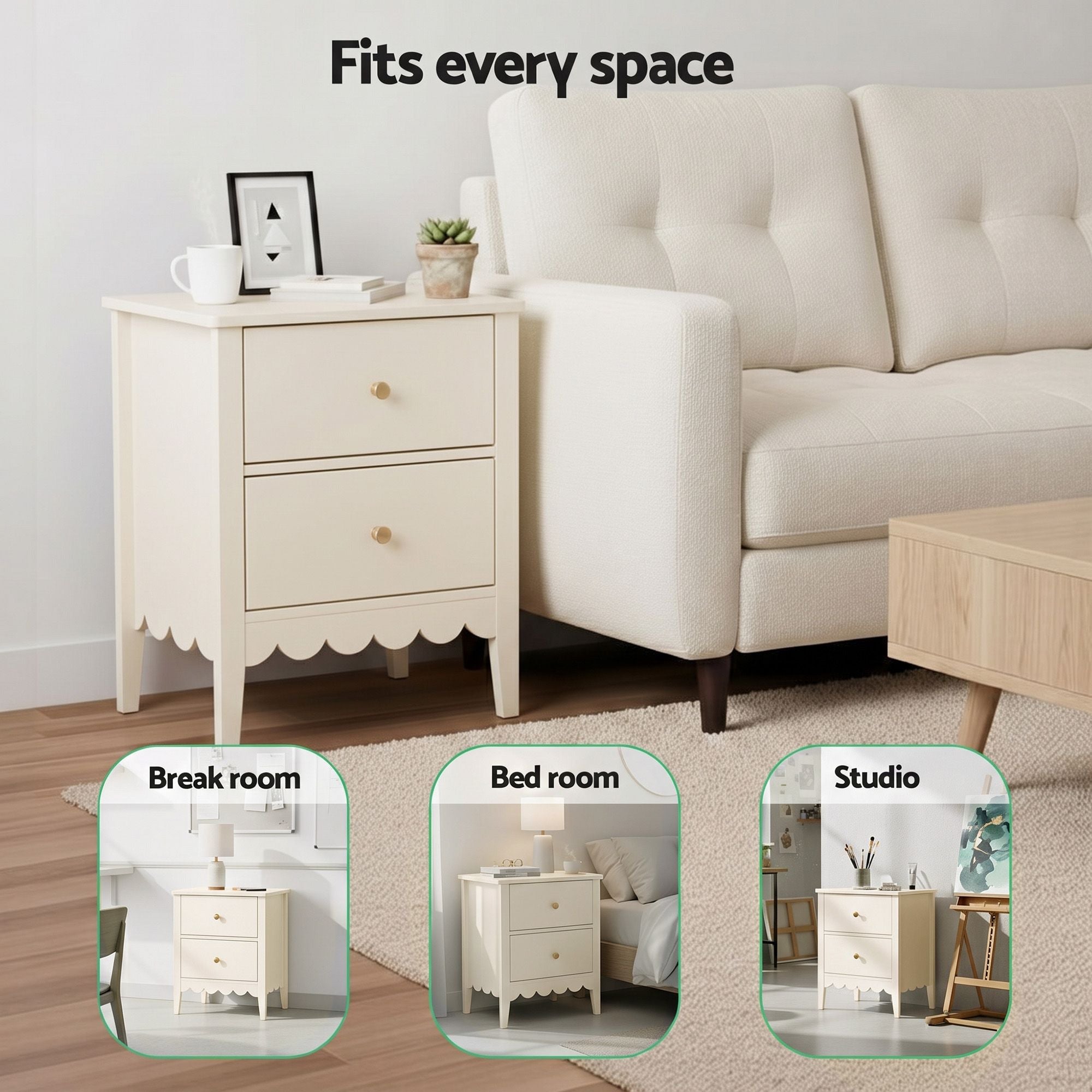 Artiss Bedside Table 2 Drawers Bedroom Storage Nightstand Beige Bedworld