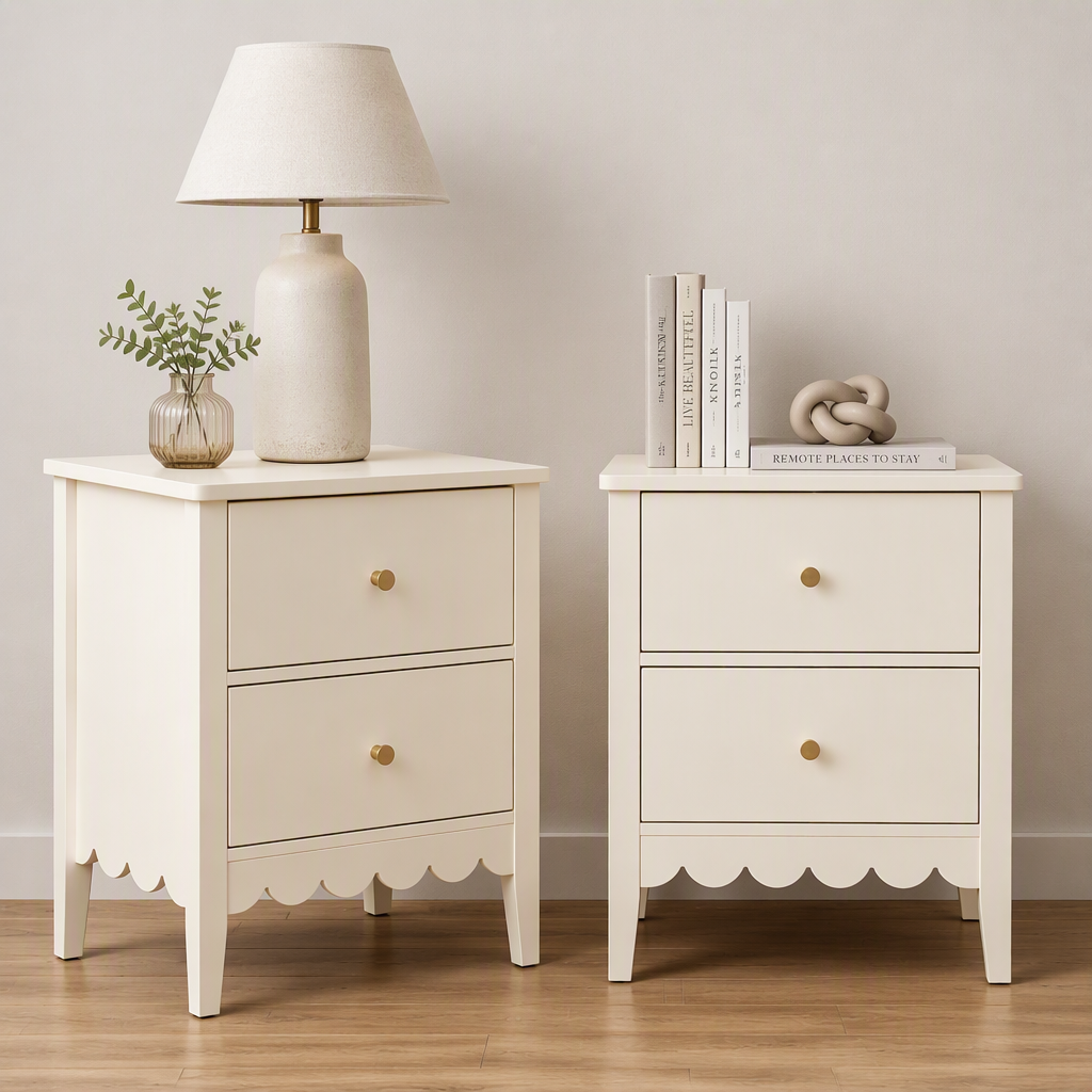 Artiss 2x Bedside Table 2 Drawers Bedroom Storage Nightstand Beige Bedworld