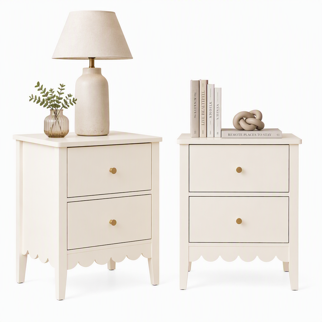 Artiss 2x Bedside Table 2 Drawers Bedroom Storage Nightstand Beige Bedworld