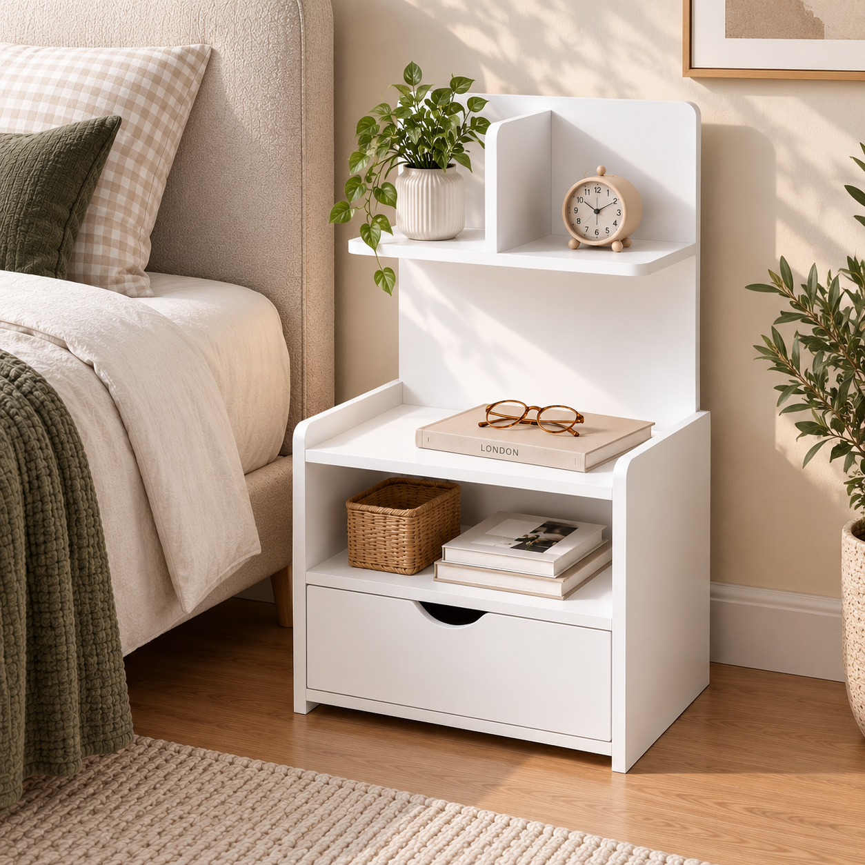 Artiss Bedside Table 1 Drawer with Shelves - EVERMORE White Bedworld