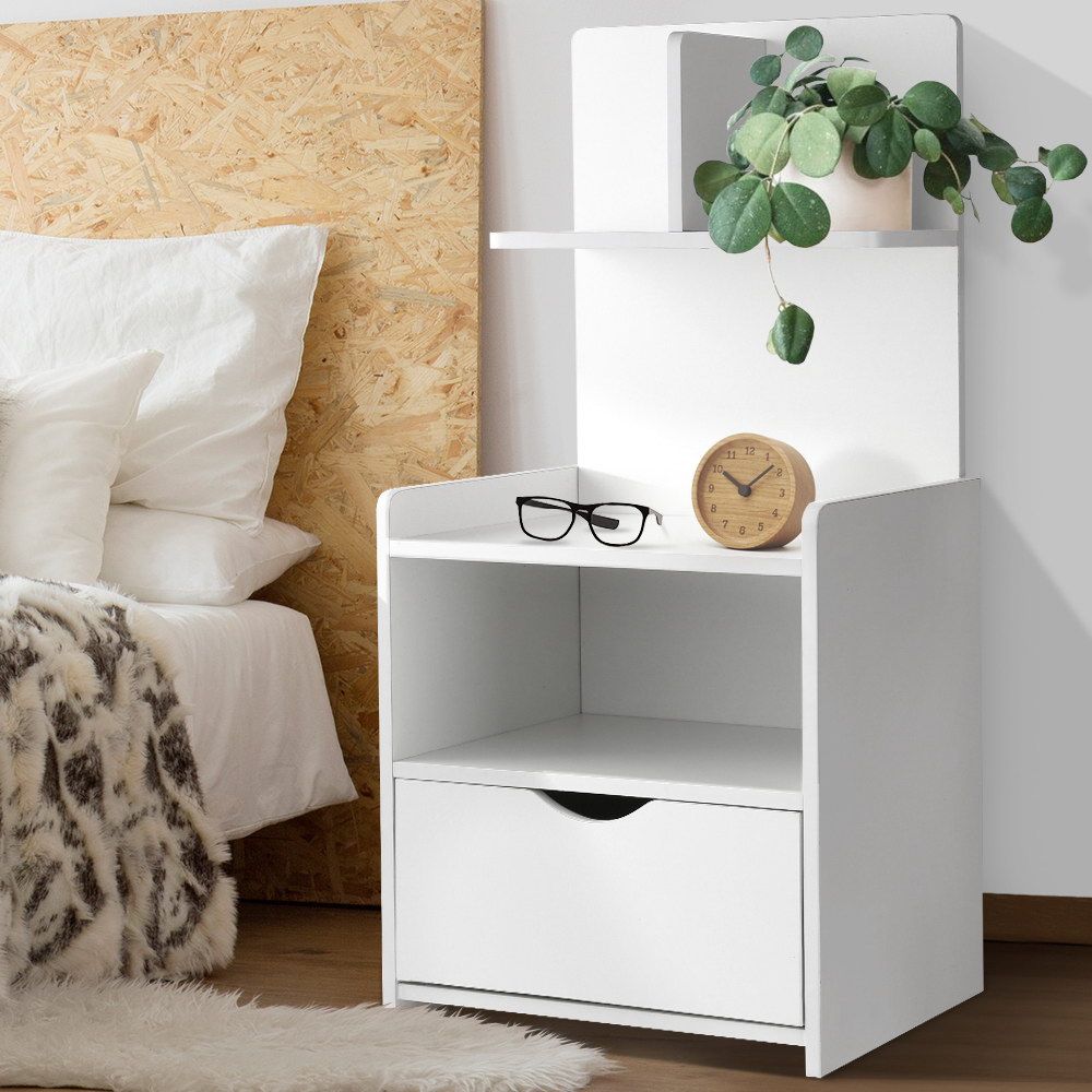 Artiss Bedside Table 1 Drawer with Shelves - EVERMORE White Bedworld