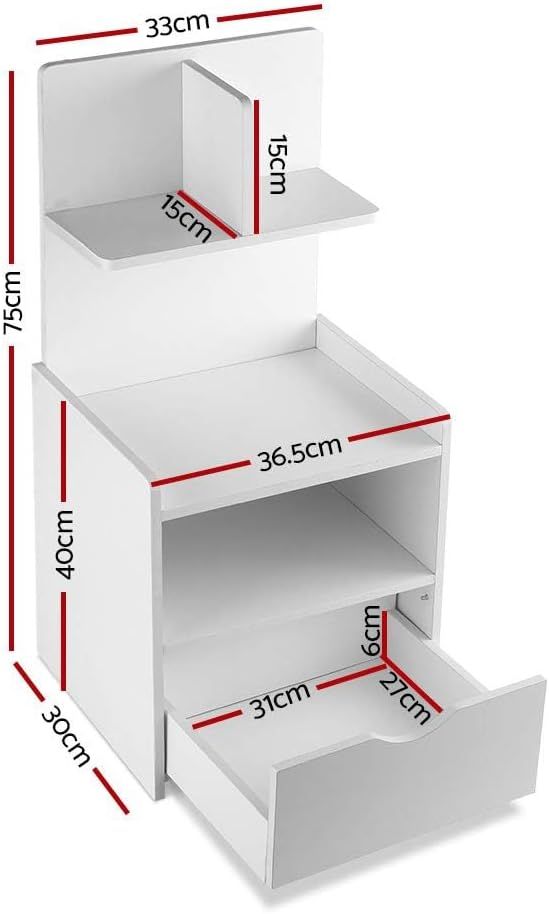 Artiss Bedside Table 1 Drawer with Shelves - EVERMORE White Bedworld