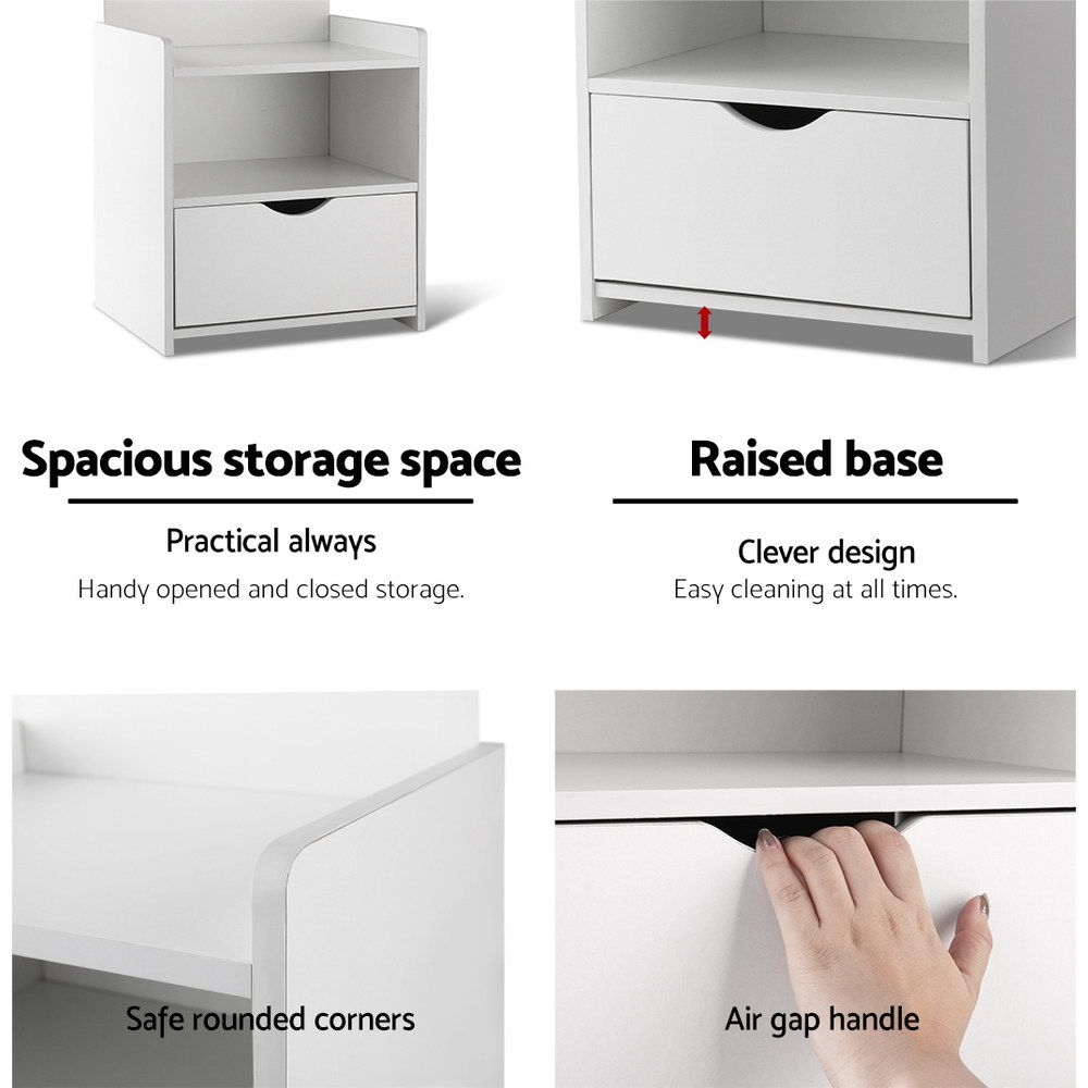 Artiss Bedside Table 1 Drawer with Shelves - EVERMORE White Bedworld