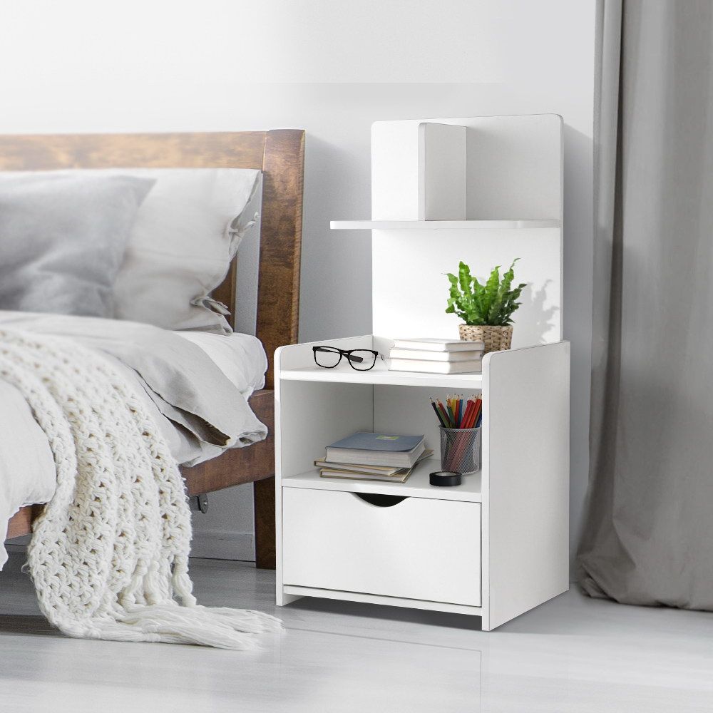 Artiss Bedside Table 1 Drawer with Shelves - EVERMORE White Bedworld