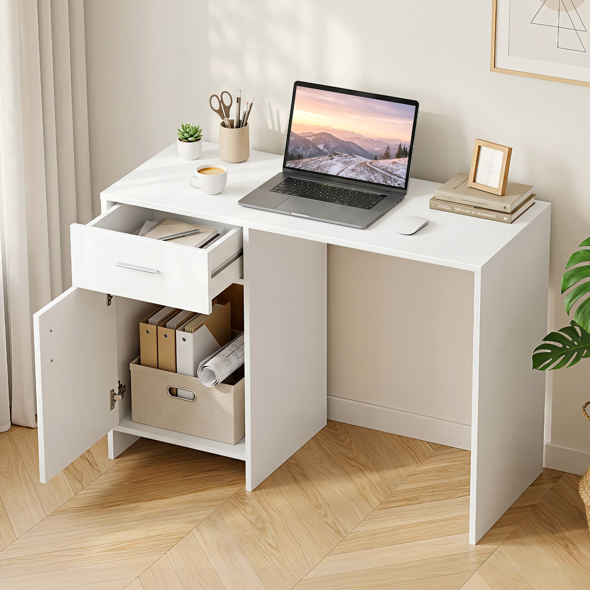Artiss Computer Desk Drawer Cabinet White 100CM Bedworld