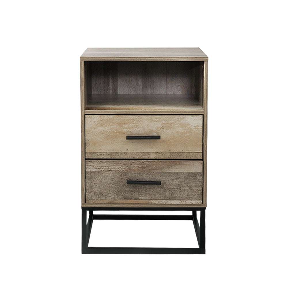 Artiss Bedside Table 2 Drawers with Shelf - BADAN