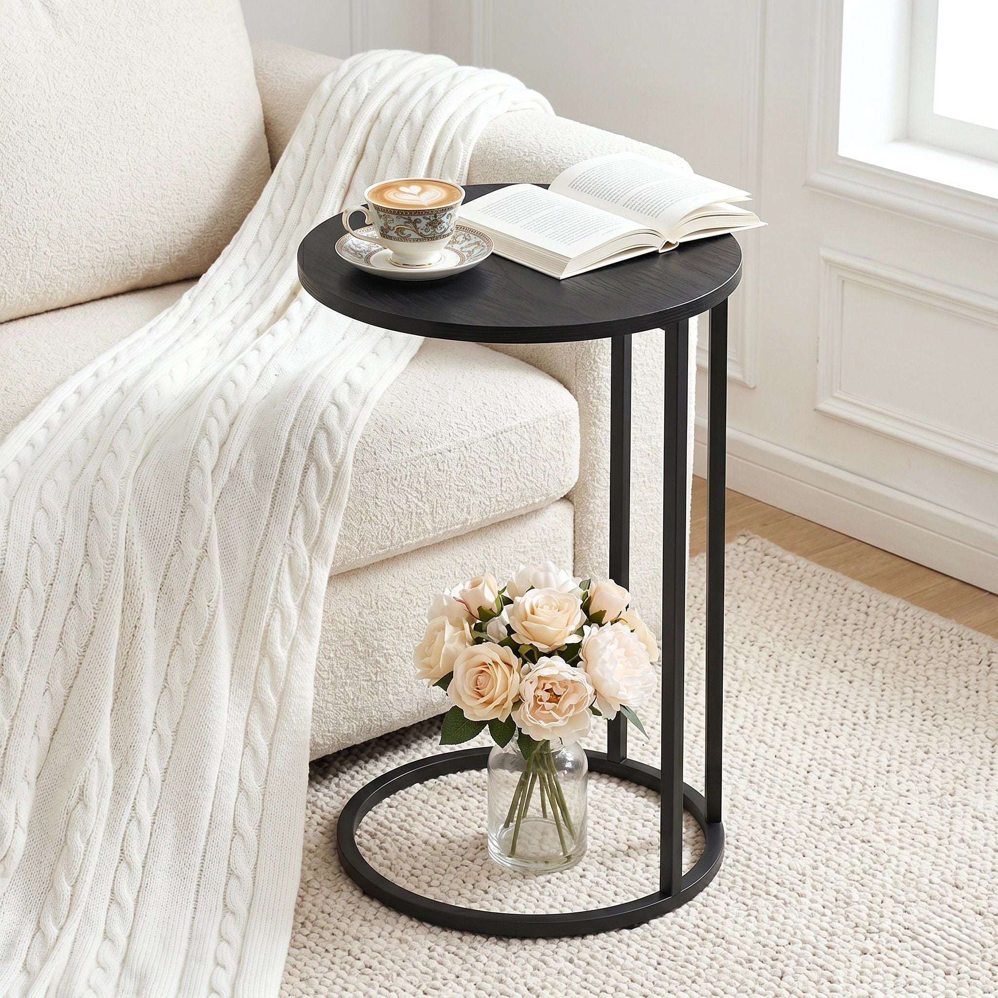Artiss Coffee Table Side Table Round Black Martha Bedworld