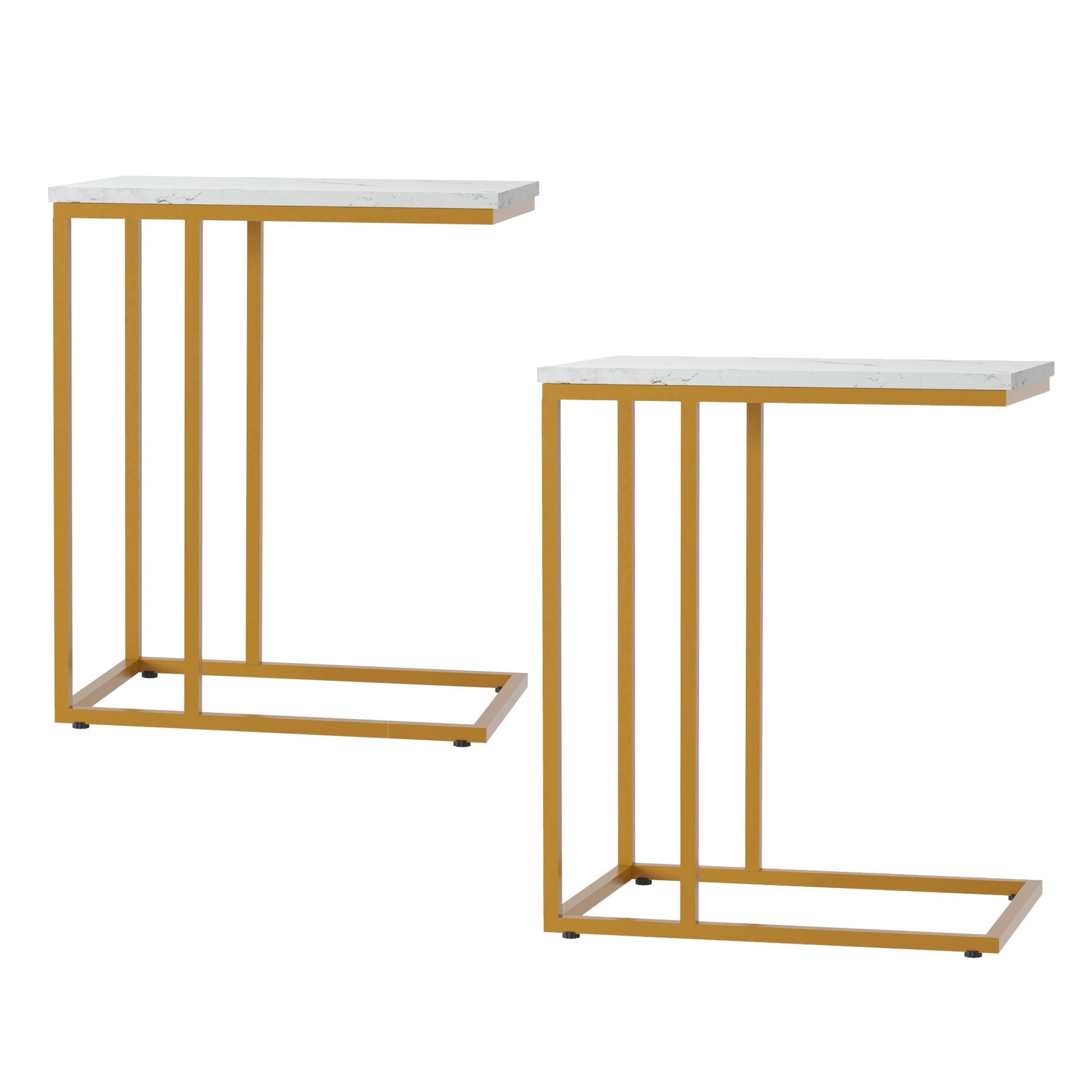 Artiss C Shaped End Table Set of 2 Coffee Table Side Table White & Gold Bedworld