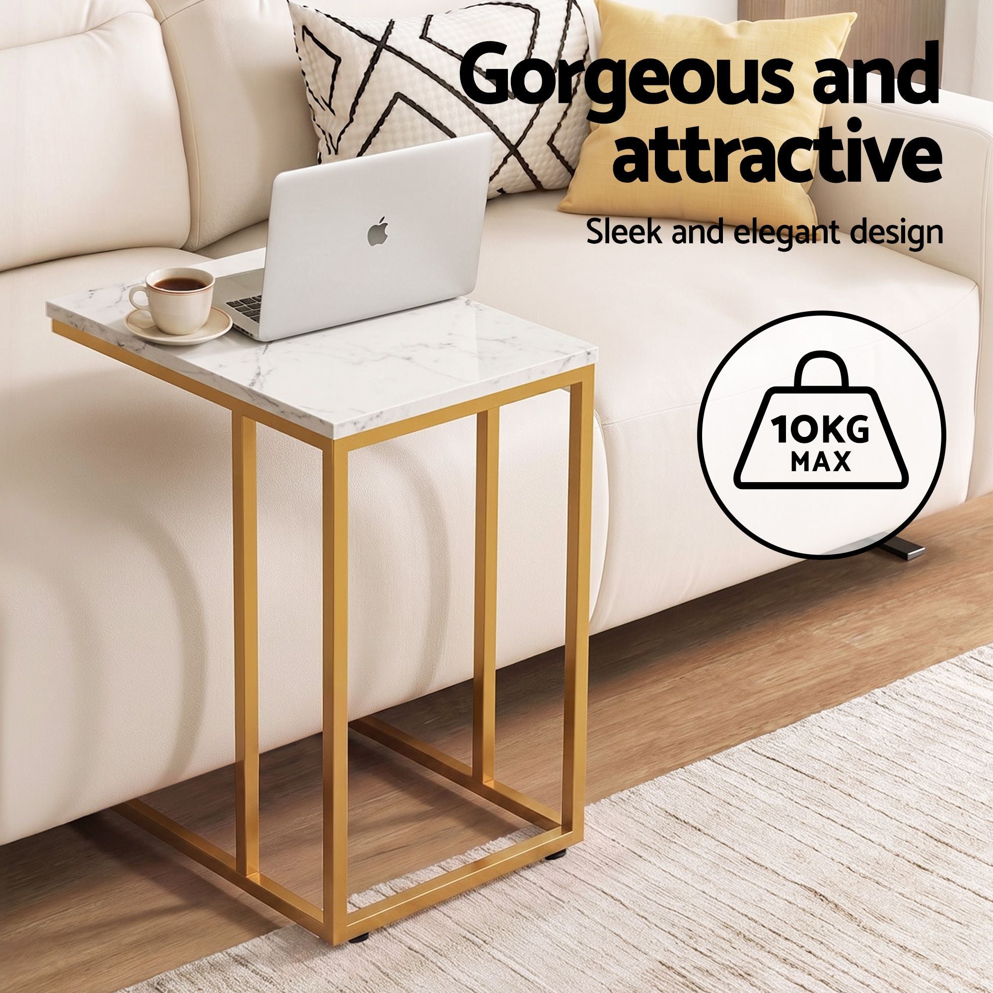 Artiss C Shaped End Table Set of 2 Coffee Table Side Table White & Gold Bedworld