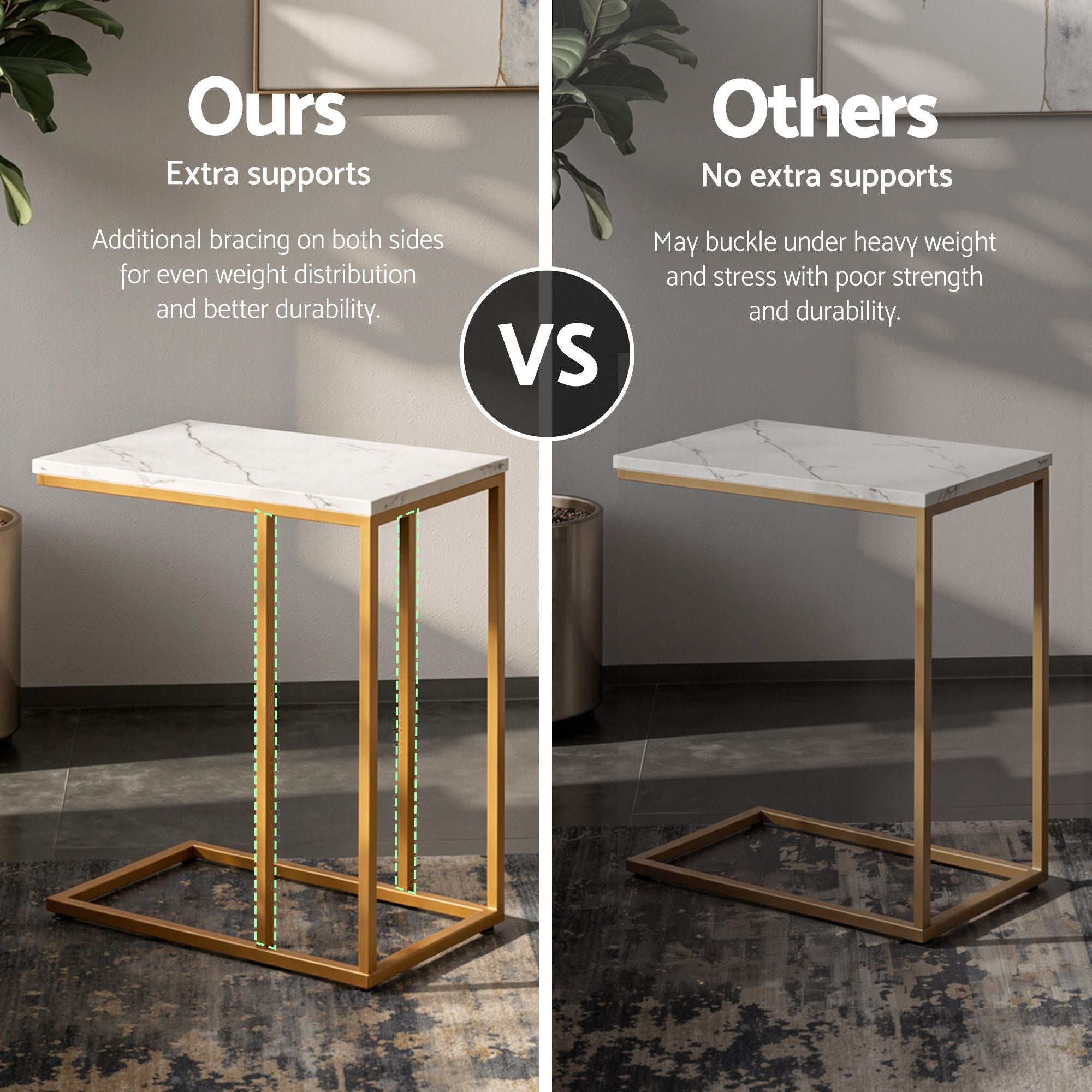 Artiss C Shaped End Table Set of 2 Coffee Table Side Table White & Gold Bedworld