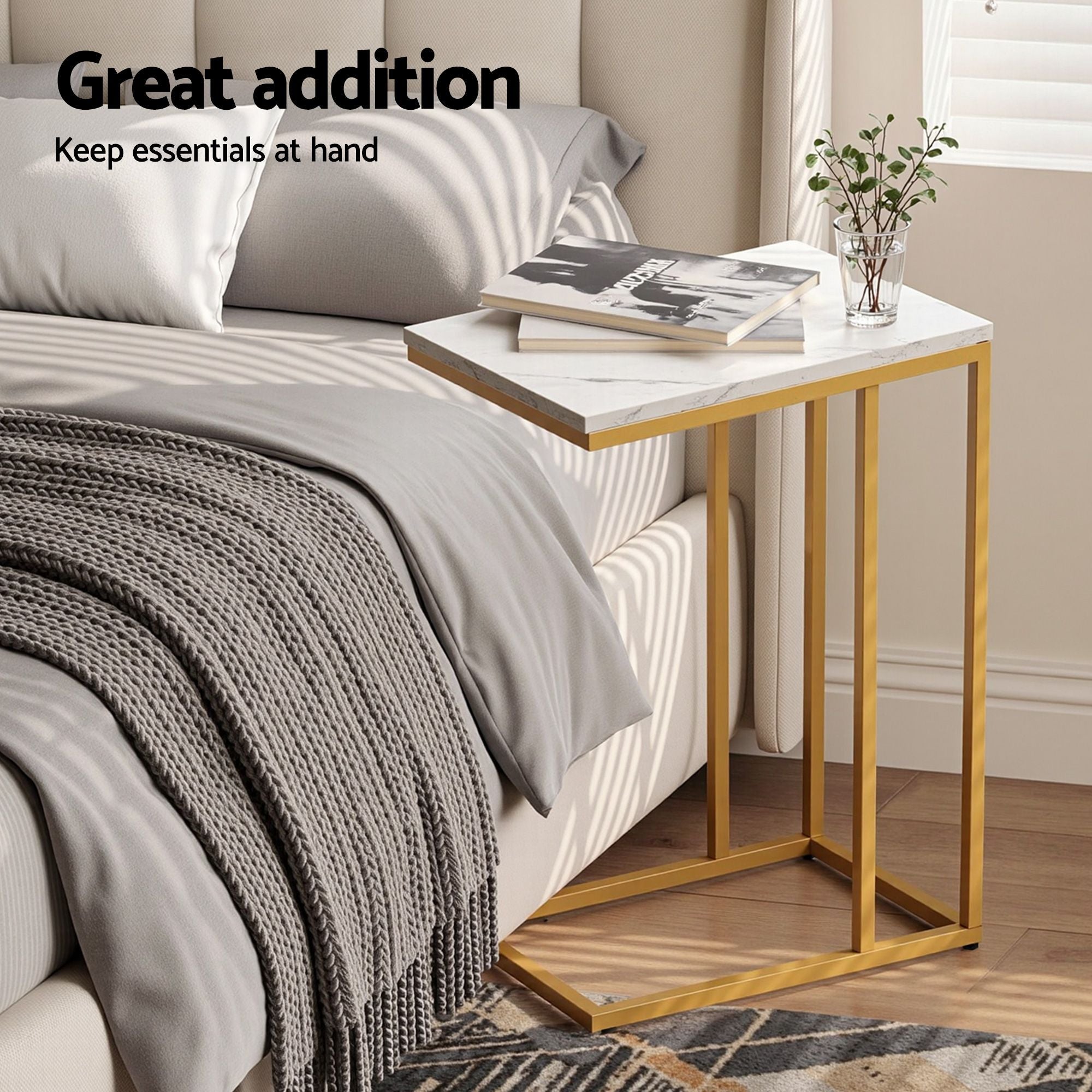 Artiss C Shaped End Table Set of 2 Coffee Table Side Table White & Gold Bedworld