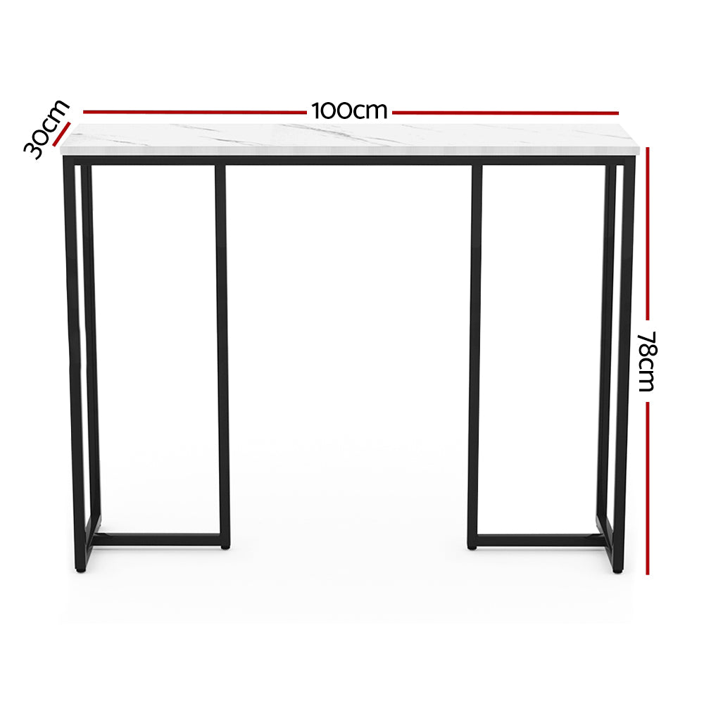 Marble-effect console table size diagram: 100cm wide and 78cm high