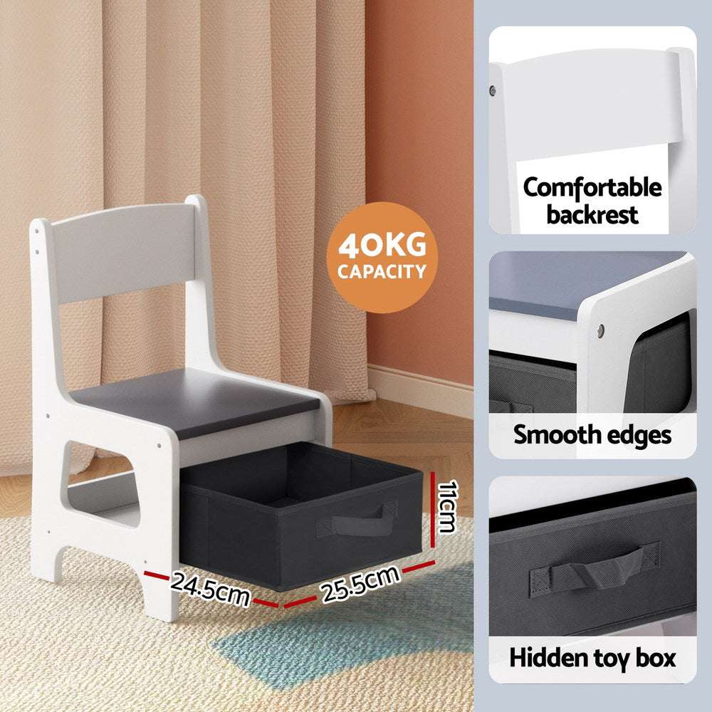 Keezi Kids Table and Chairs Set Play Activity Toys Storage Chalkboard Desk Grey